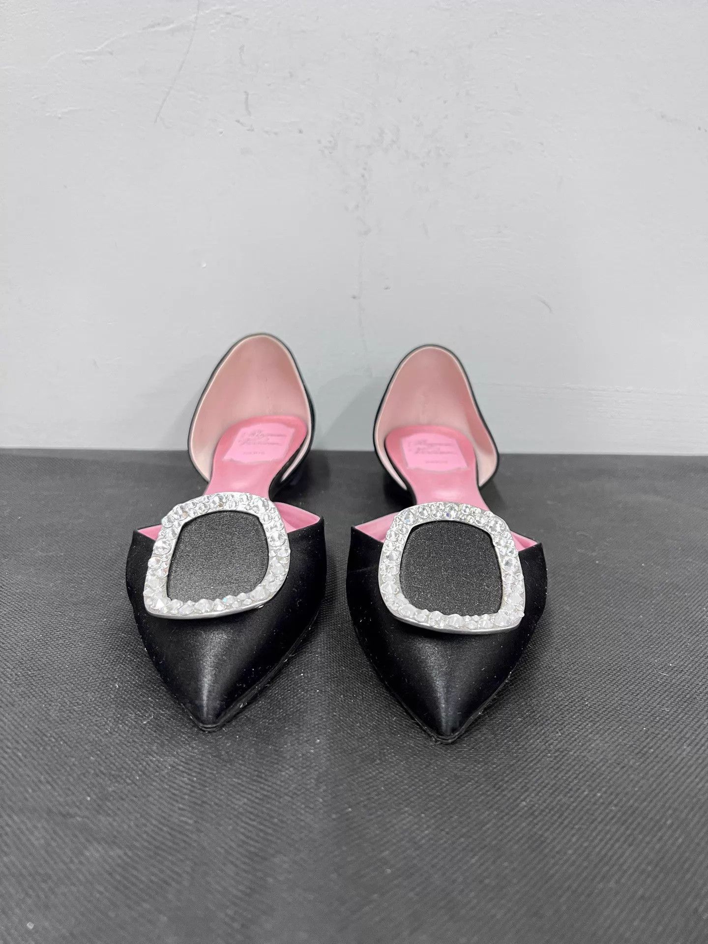 Roger Vivier RV Black Satin Rhinestone Buckle Pointed Toe Flat 37 Size US 6.5 / IT 36.5 - 2 Thumbnail