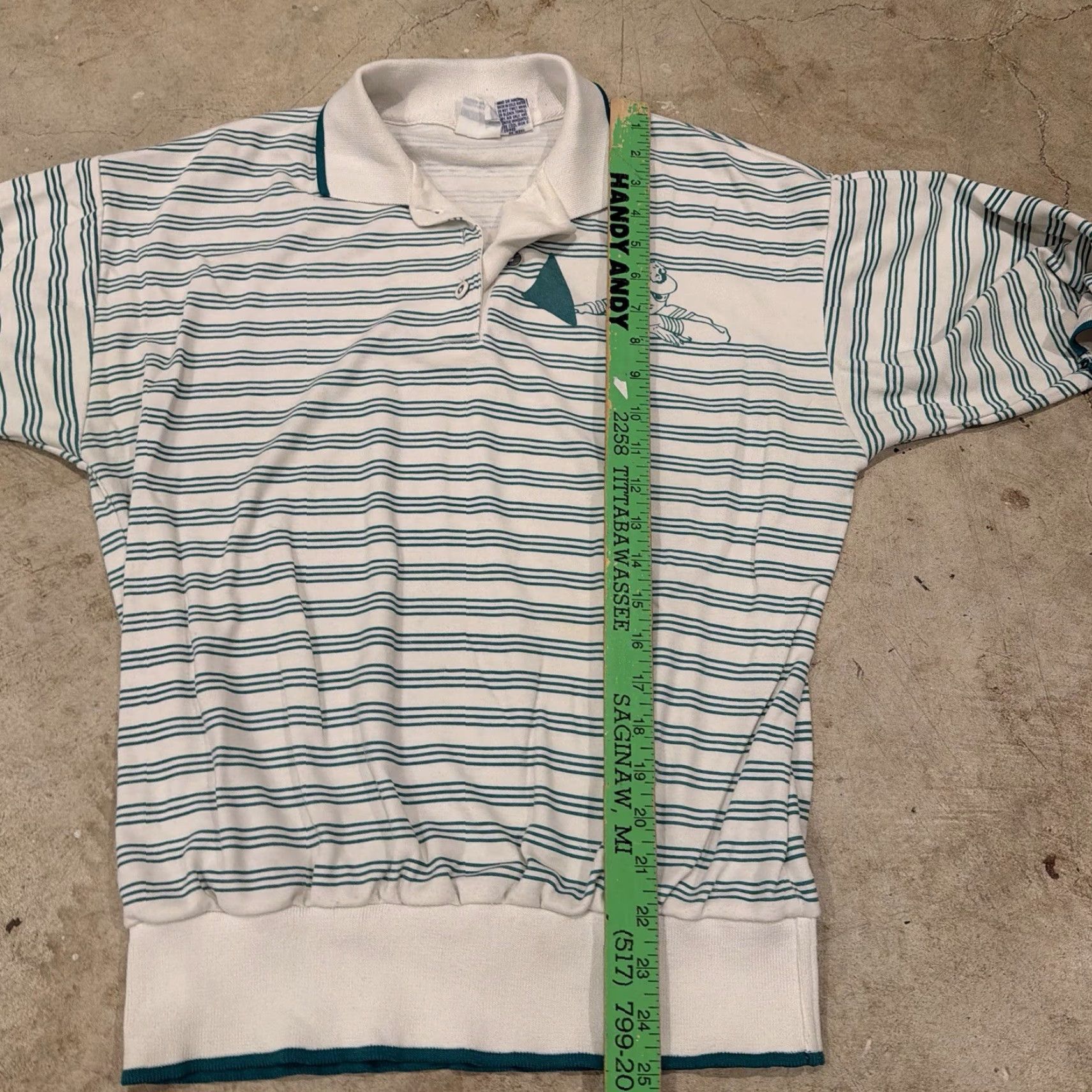 Catalina VINTAGE Catalina Polo Sweater Striped Preppy Green White Womens Size Medium Pullover Knit Long Sleeve Dolman Sleeve Collared Nautical Casual السفر Size M / US 6-8 / IT 42-44 - 6 Thumbnail