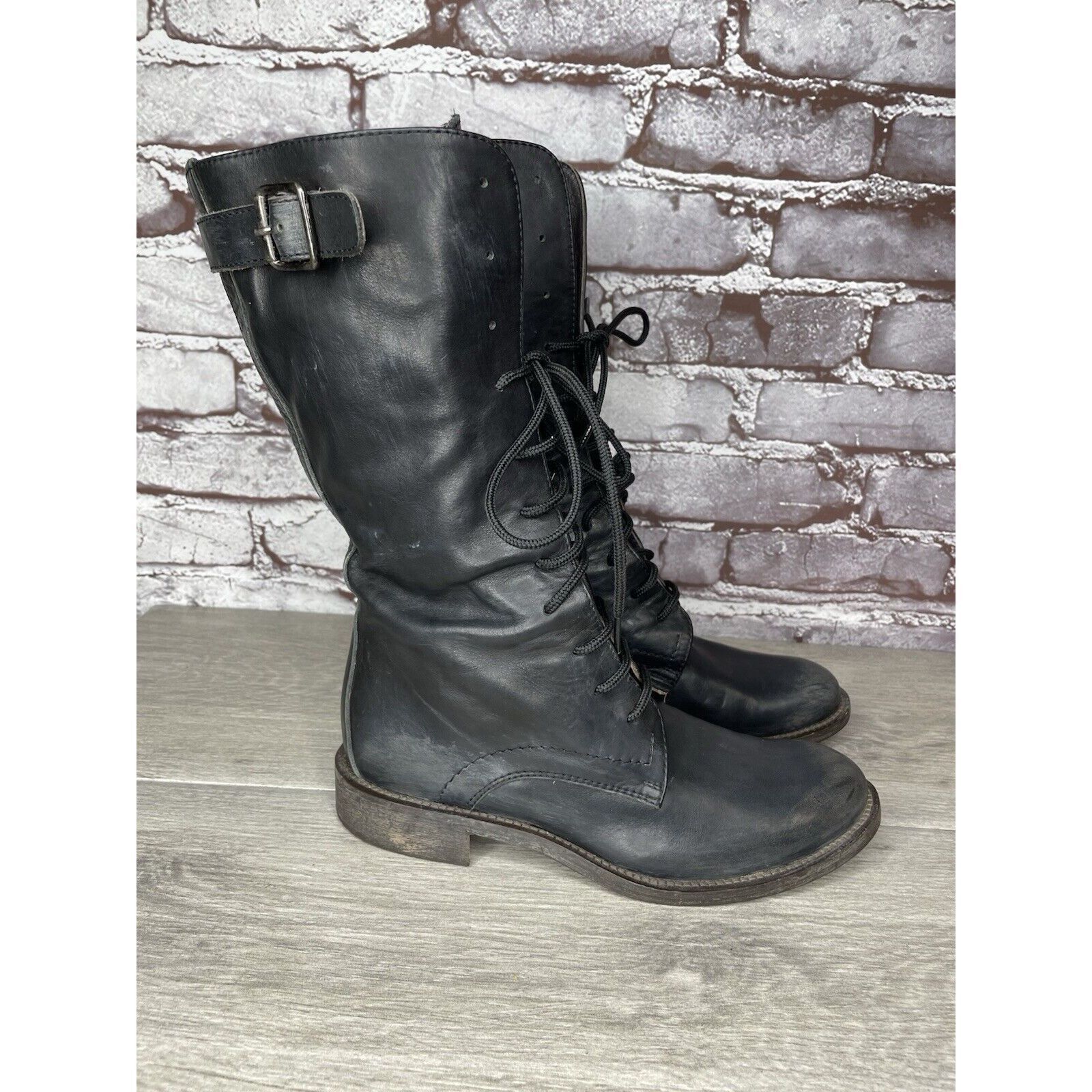 Madison Madison et cie Blue Leather Combat Lace Up BuckleStrap Boots Size US 5 / IT 35 - 12 Thumbnail