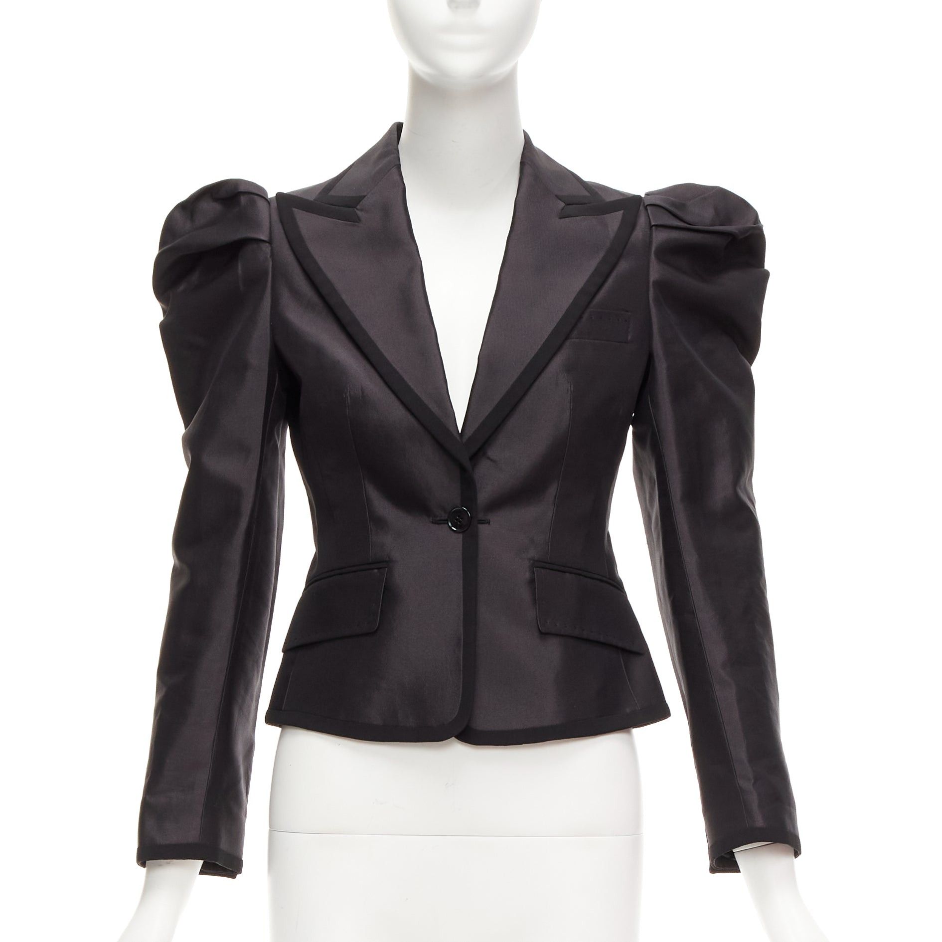 Dolce & Gabbana rare DOLCE GABBANA black silk puff princess sleeve piping tuxedo blazer IT36 XXS Size XS / US 0-2 / IT 36-38 - 1 Thumbnail