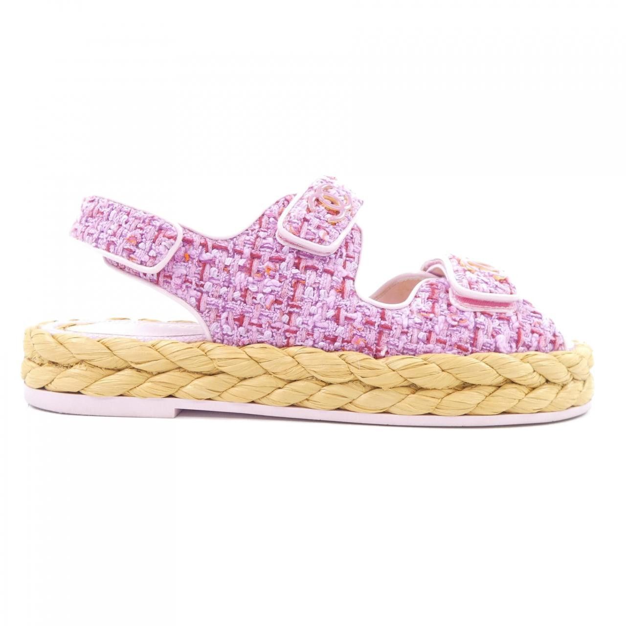Chanel Chanel Chanel Tweed Patent Calfskin Sandals Textile Shoes G38945Y55805 DUTY FREE for USA Size ONE SIZE - 1 Thumbnail