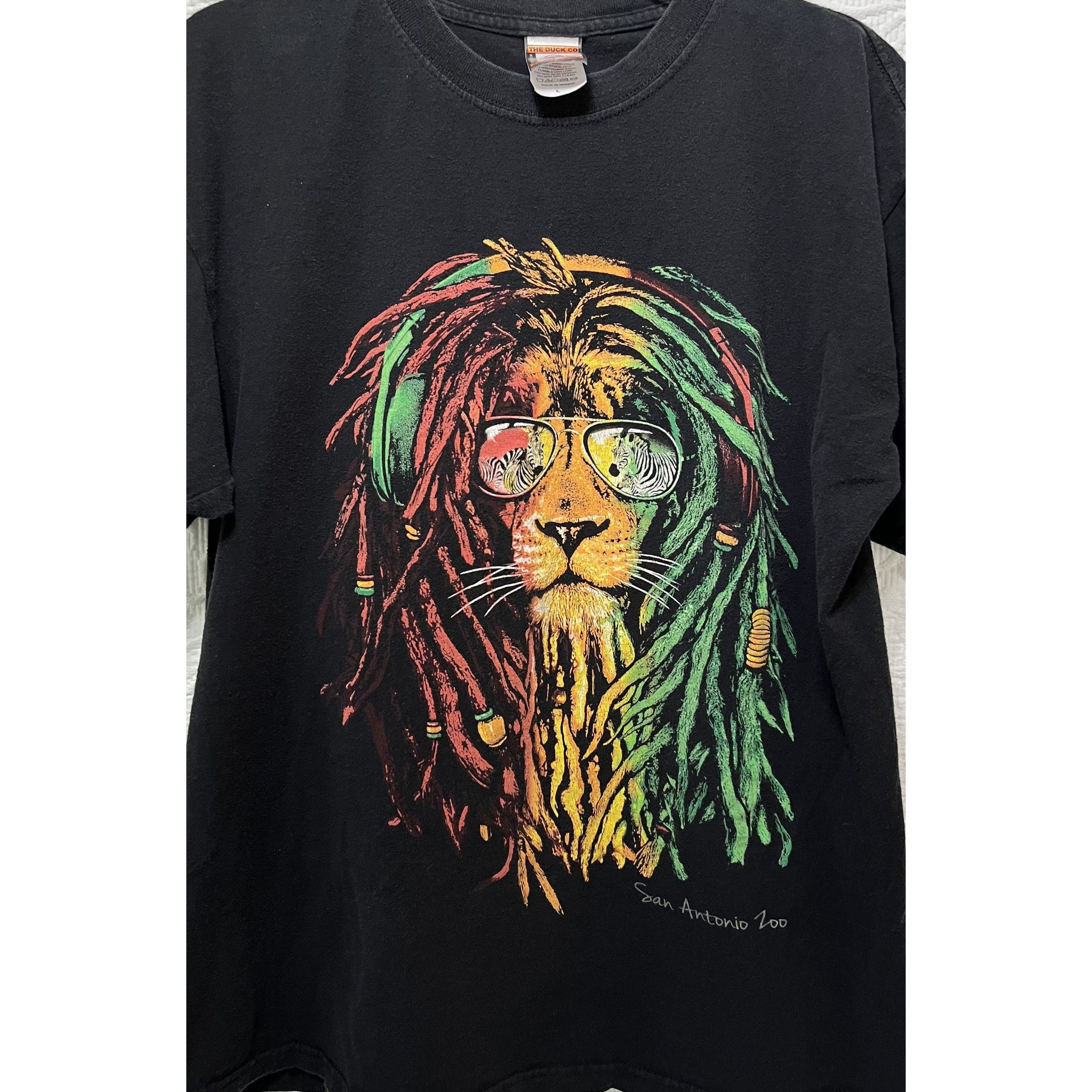 Vintage Rasta Reggae Lion Dreads San Antonio Zoo Black Tshirt Mens S Size US L / EU 52-54 / 3 - 1 Thumbnail