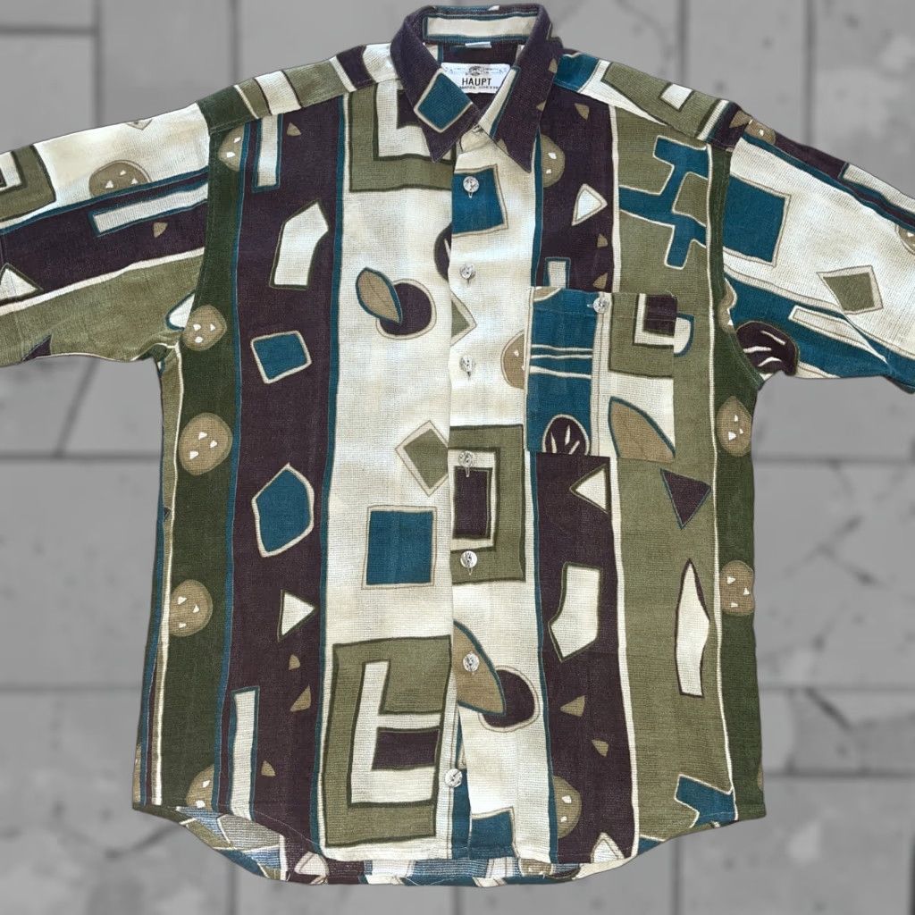 Vintage VINTAGE Haupt Shirtmaker Cotton Geometric Print Button Shirt Mens M 39-Germany Green Short Sleeve Shirt Mens Size US M / EU 48-50 / 2 - 1 Thumbnail