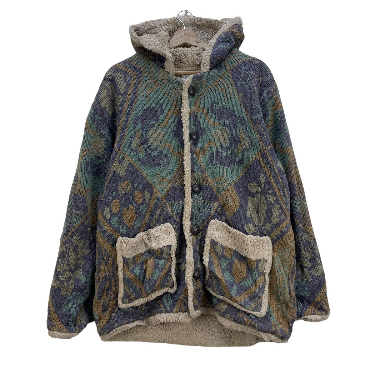 Native 🔥Vintage Aztec Shearling Hooded Jacket Size US M / EU 48-50 / 2 - 1 Thumbnail