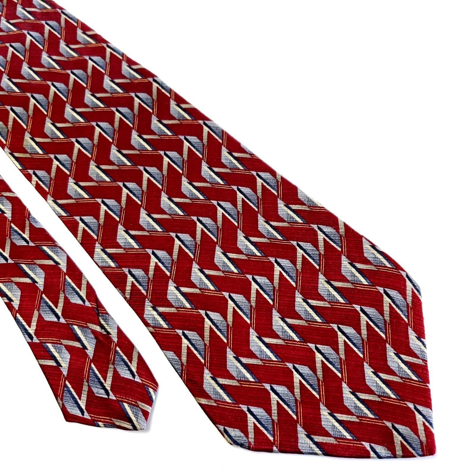 Stafford Stafford Red Print Abstract Geometric Short Wide Silk Tie Size ONE SIZE - 1 Thumbnail