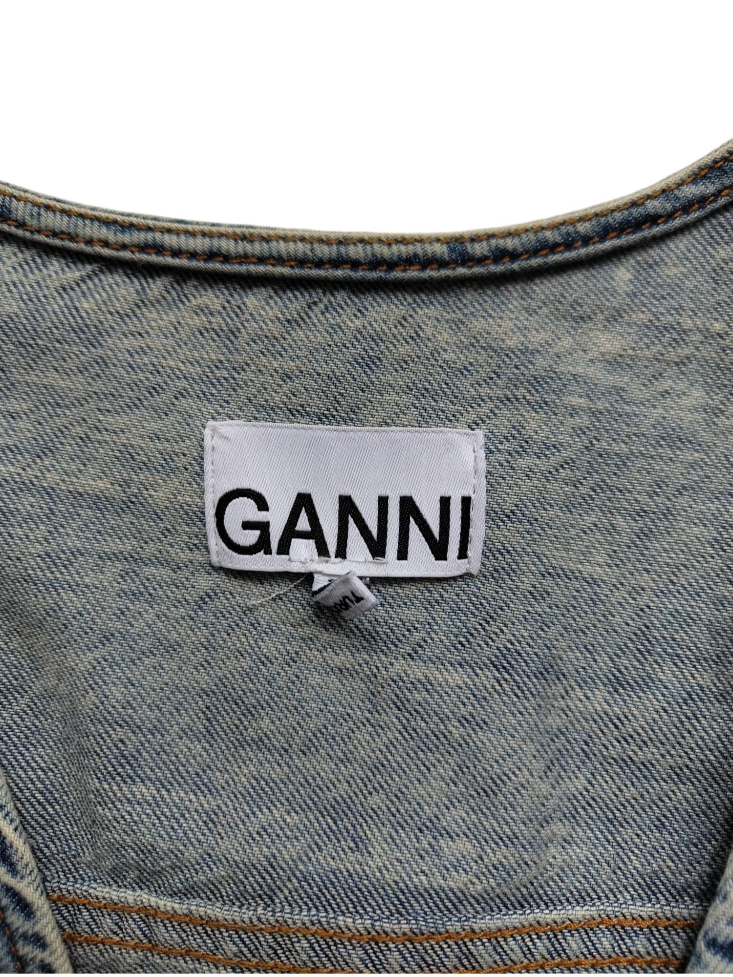 Ganni Washed Denim Long Sleeves Dress With Logo Embossed Buttons Size XXS / US 00 / IT 34 - 6 Thumbnail