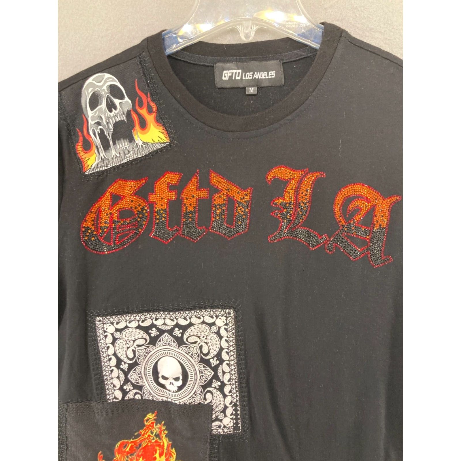 Vintage GFTD Los Angeles T-Shirt Mens M Black Flames Skull Hip Hop Streetwear - Adult Medium - Black - 2010s Style Size US M / EU 48-50 / 2 - 4 Thumbnail