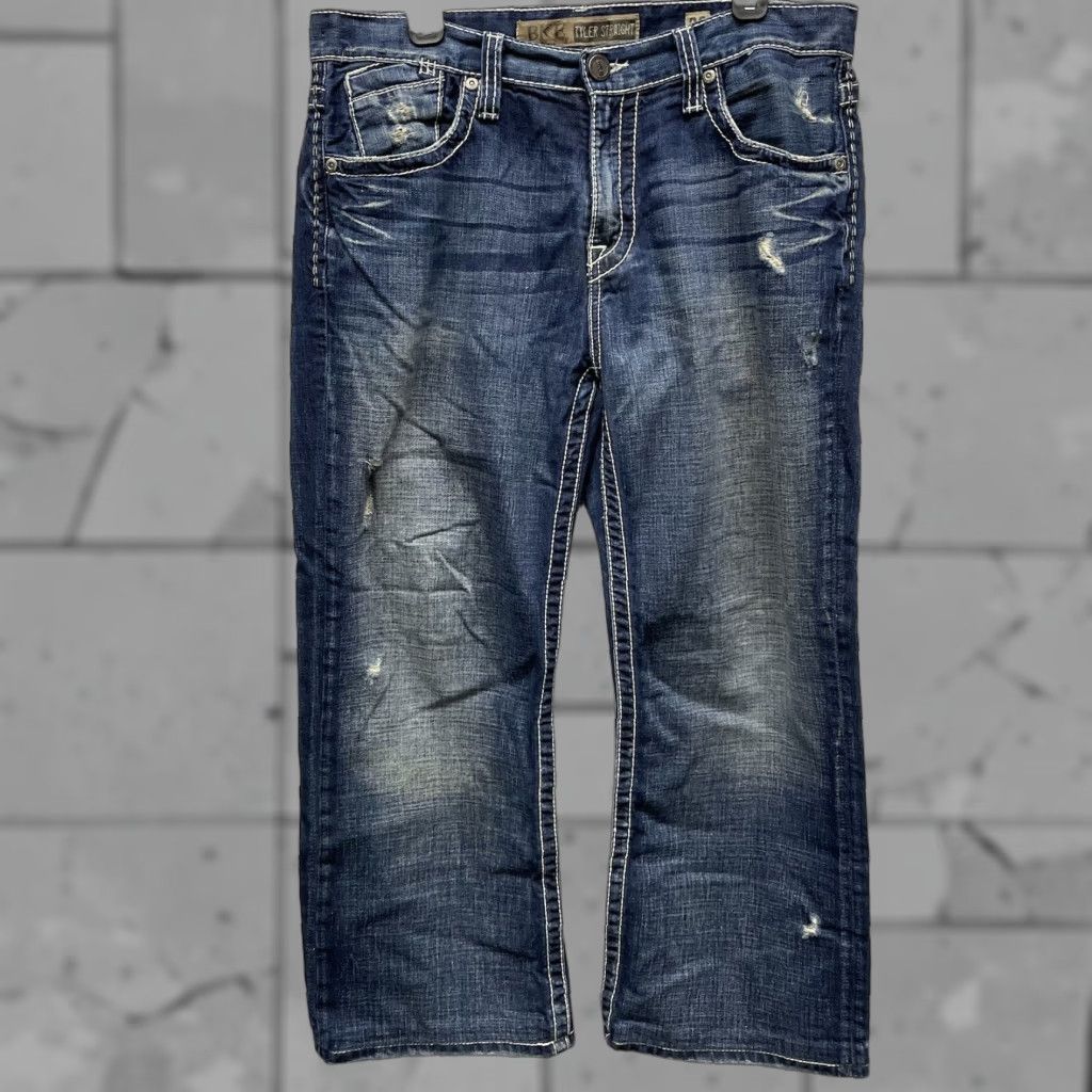 BKE BKE Tyler Jeans Mens Straight Blue Distressed 36x26 Denim Regular Jeans Size US 36 / EU 52 - 1 Thumbnail