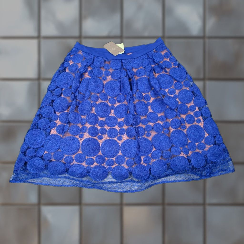Anthropologie Eva Franco Skirt Women 6 Blue Lace Layered Embroidered Knee Length A-Line Casual Workwear Modern Bohemian 6 Womens Size 28" / US 6 / IT 42 - 1 Thumbnail