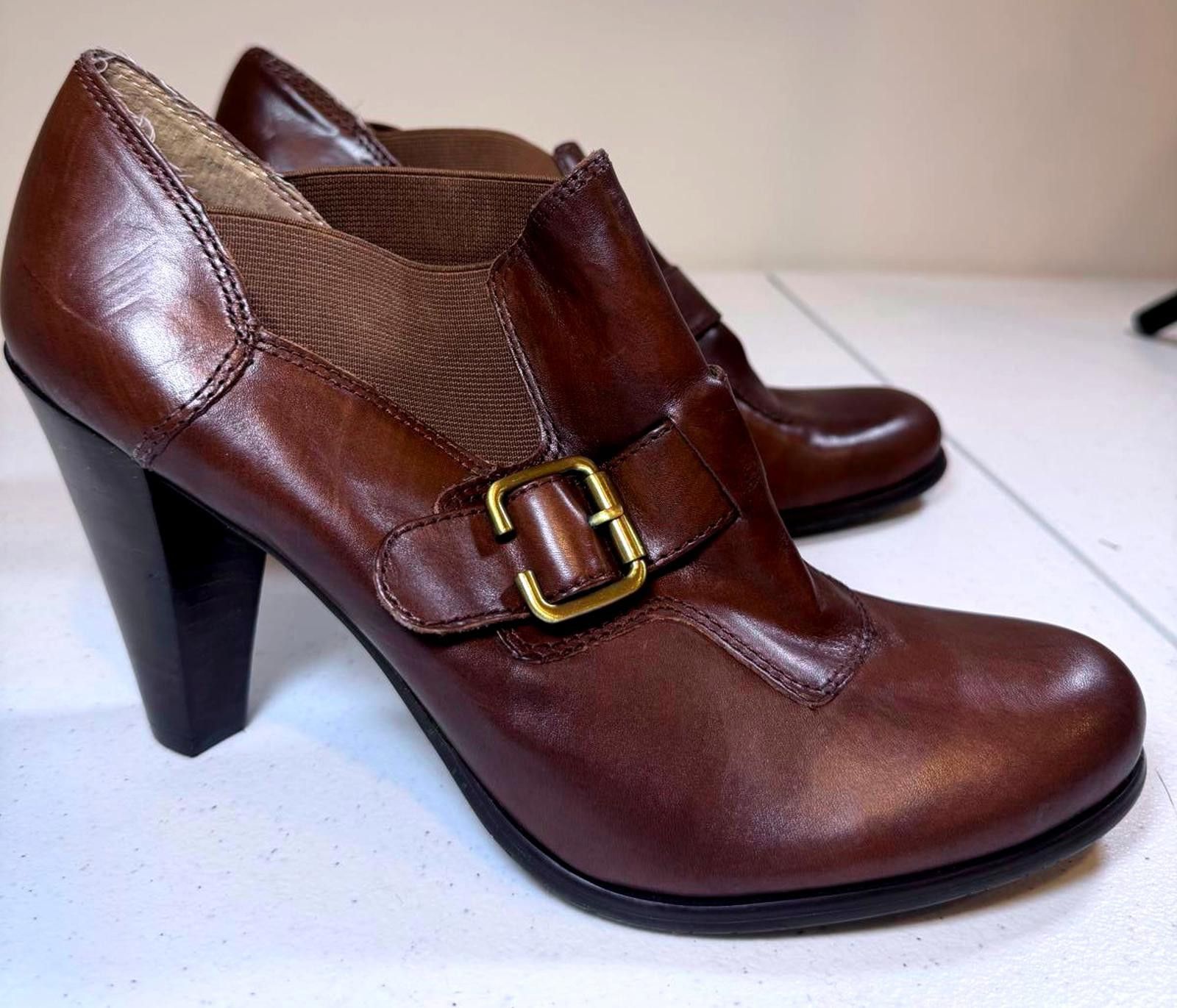 Designer Franco Sarto Brown Leather Heeled Boots Size US 10 / IT 40 - 2 Thumbnail