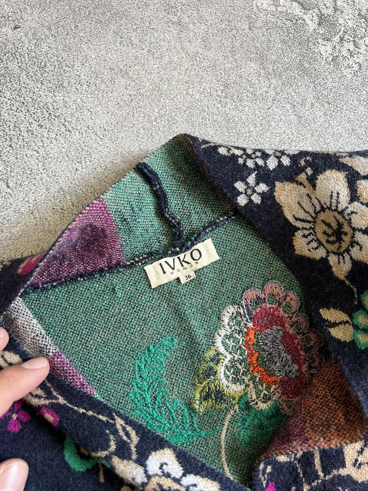 Designer IVKO Wool Floral Pattern Knitted Cardigan Snap Sweater Sz 36 Size XS / US 0-2 / IT 36-38 - 10 Thumbnail