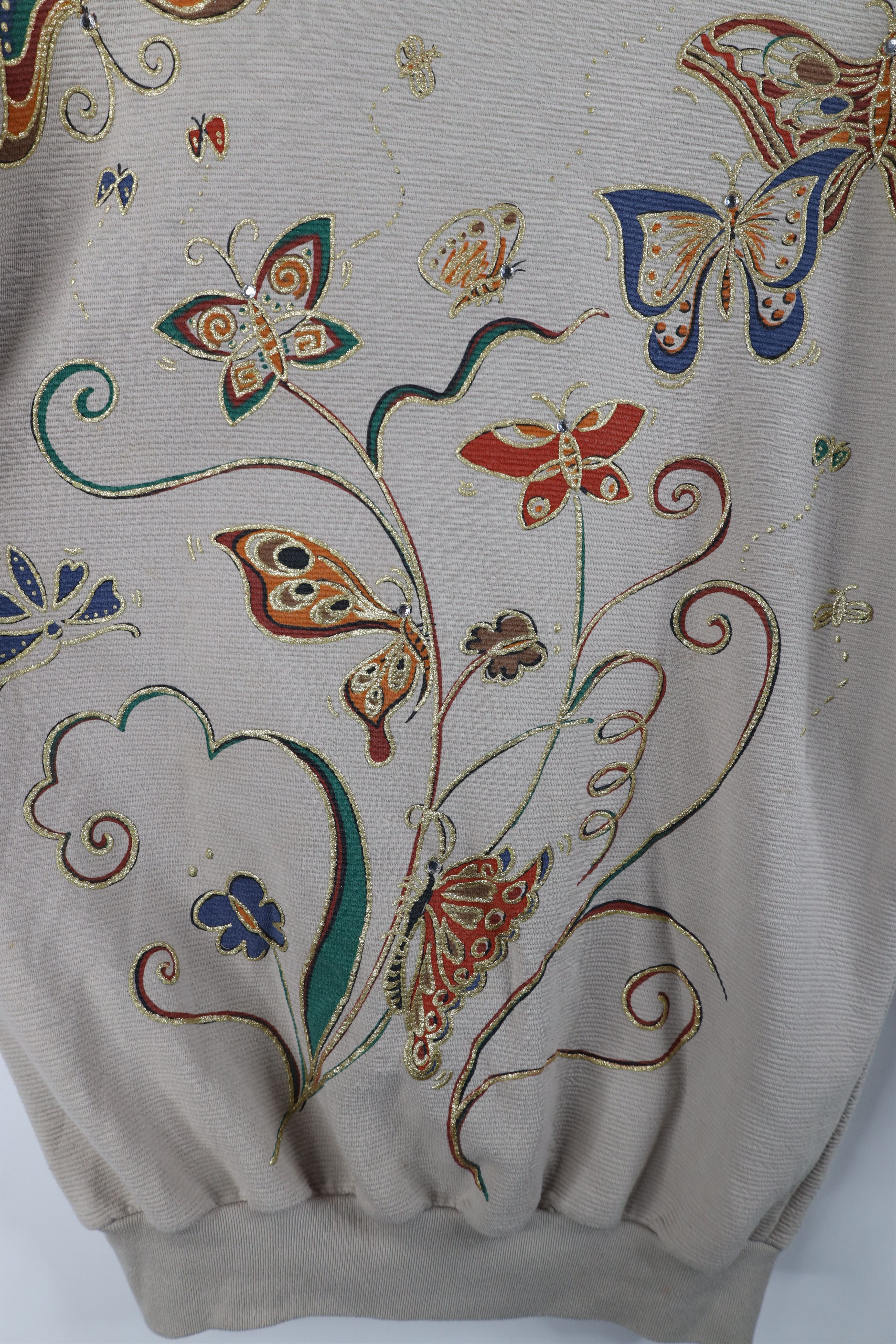 Vintage Vintage 90s Streetwear Butterfly Flower Sweatshirt Beige Size M / US 6-8 / IT 42-44 - 6 Thumbnail