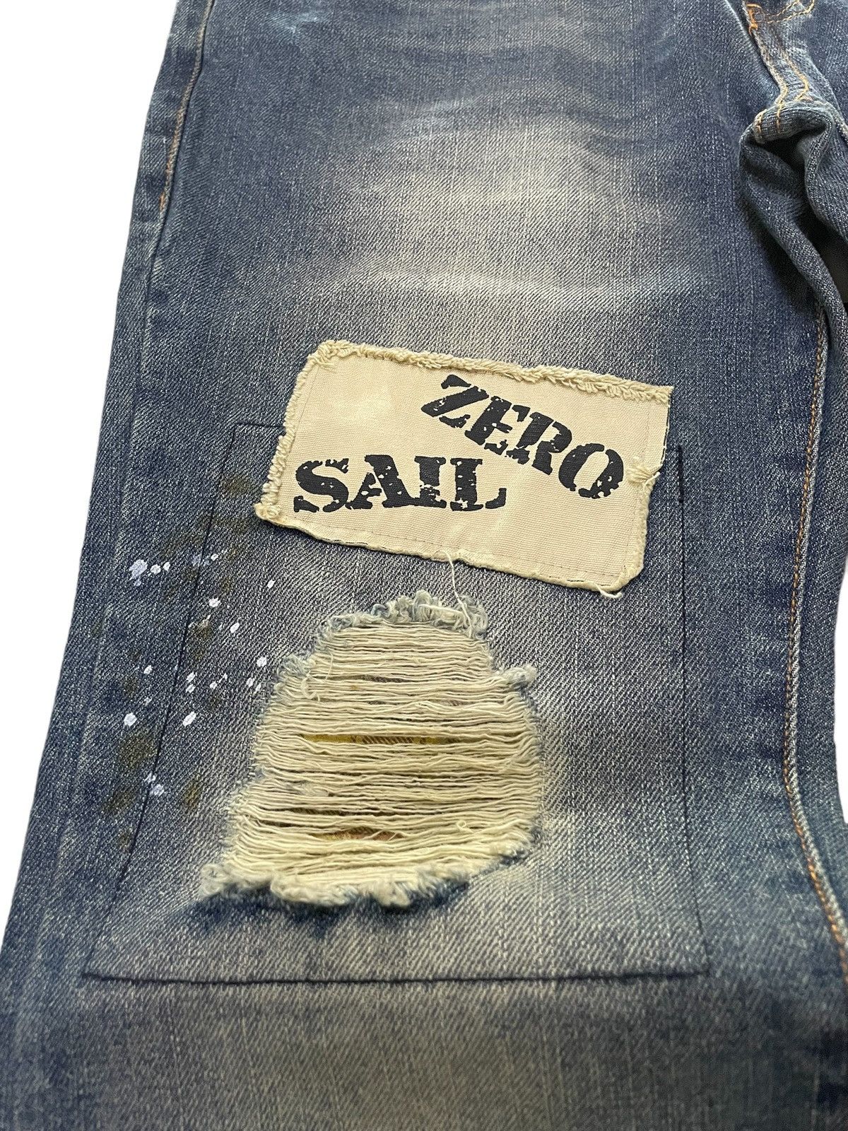 Zaero sail Japan Patch Work Distressed Dirty Blue Wash Jeans
