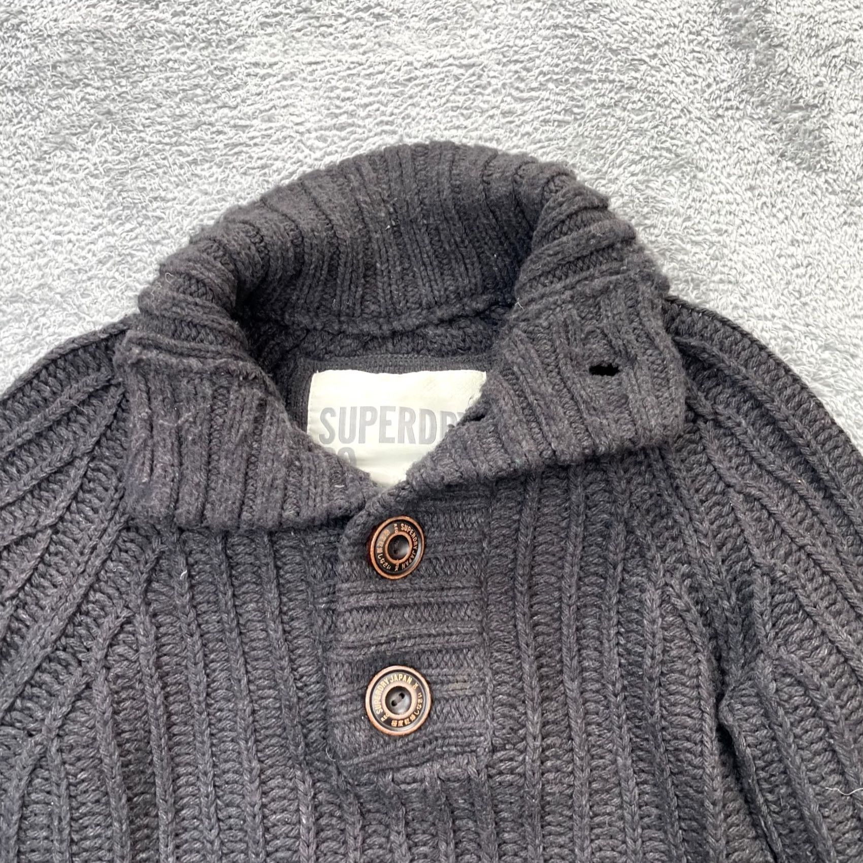 Superdry Superdry Sweater Mens Medium Gray Wool Blend Chunky Knit Ribbed Shawl Collar Size US M / EU 48-50 / 2 - 4 Thumbnail