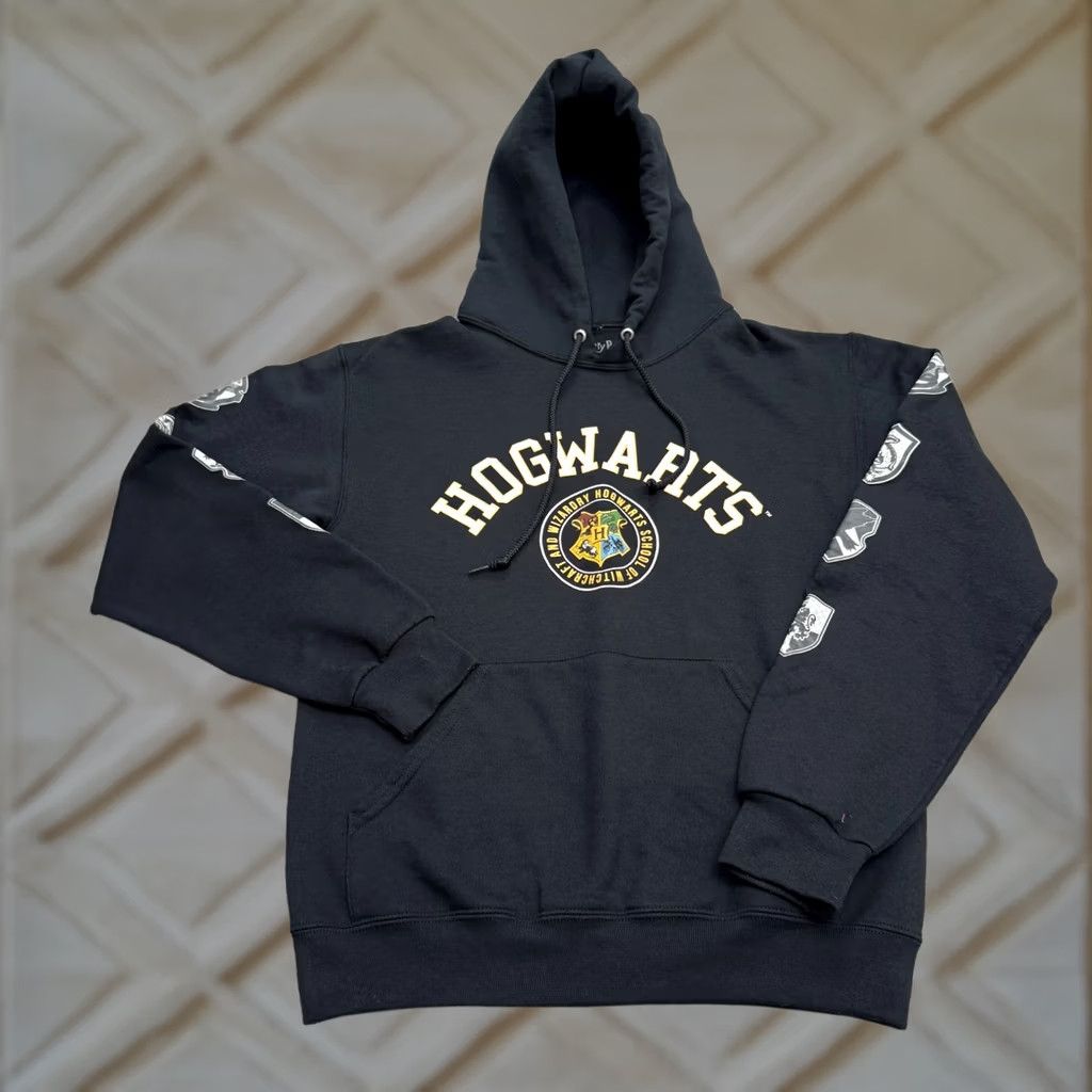 Vintage Harry Potter Hogwarts Hoodie Pullover Sweatshirt Mens S Black Fleece Logo 1/4 Zip Hooded Winter All Seasons Size US S / EU 44-46 / 1 - 1 Thumbnail