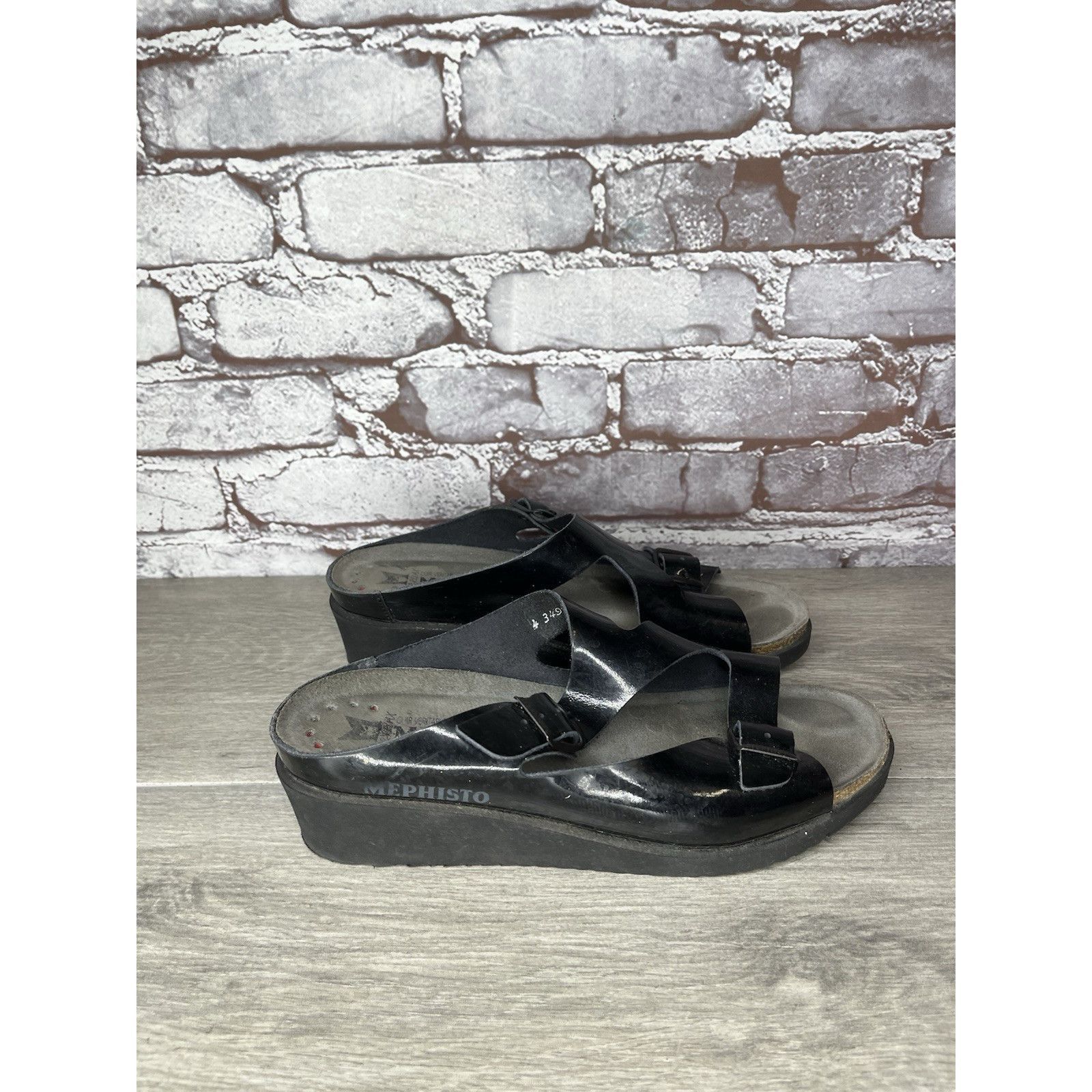 Mephisto Mephisto Black Patent Leather Buckle Wedge Sandals Women’s S Size US 7.5 / IT 37.5 - 15 Thumbnail