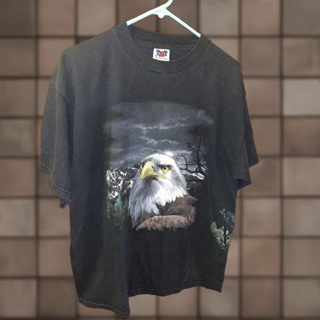 Vintage VINTAGE Bald Eagle T-Shirt Men XL Black 90s Nature Eagle Graphic Cotton TNT by Trau & Loevner Size US XL / EU 56 / 4 - 1 Thumbnail