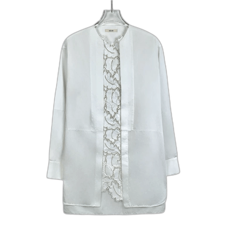 Celine White Lace Cotton Long Sleeve Shirt Size US S / EU 44-46 / 1 - 1 Thumbnail