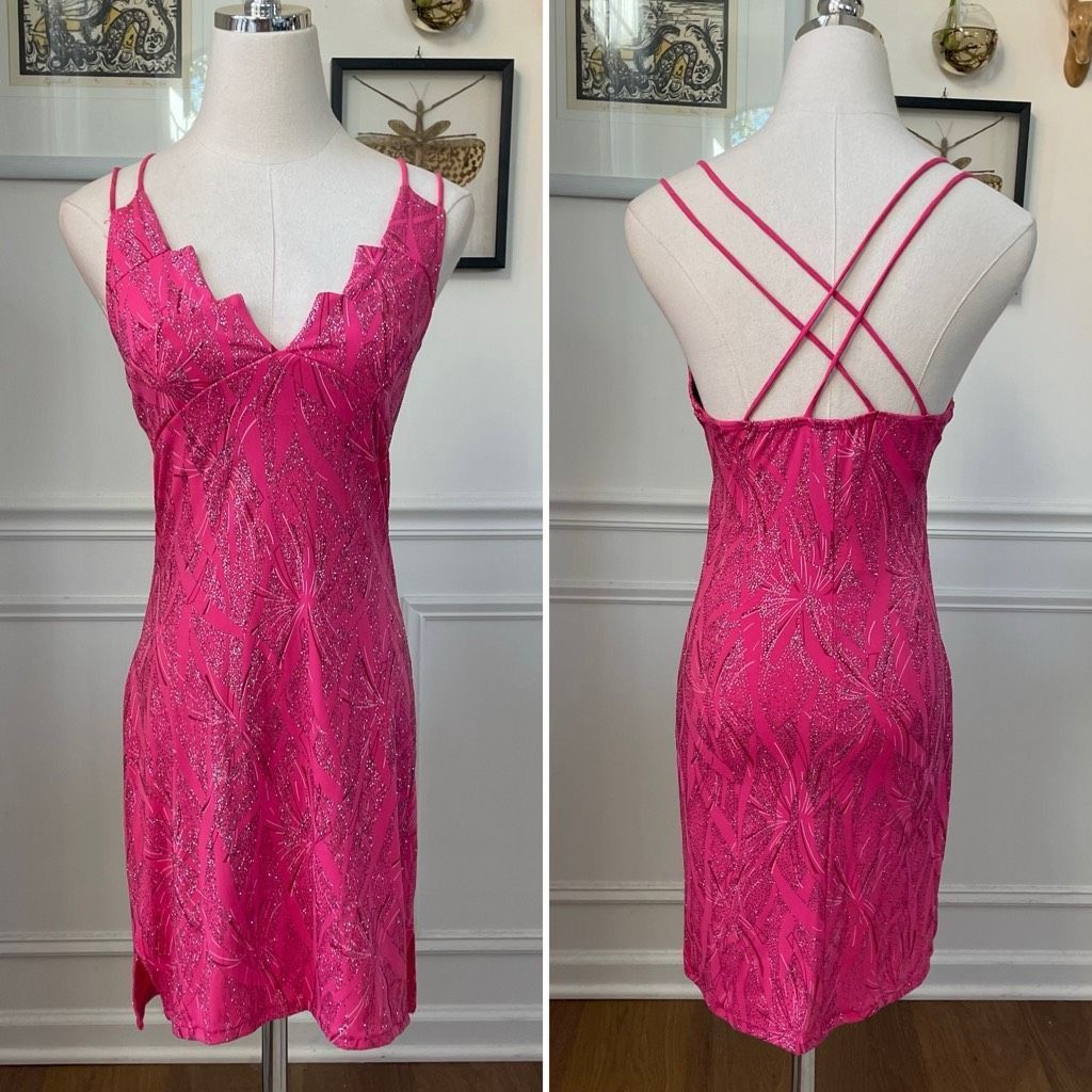 Vintage Vintage Y2K Ynes Stretchy BodyCon Mini Dress Bold Pink Glitt Size S / US 4 / IT 40 - 1 Thumbnail