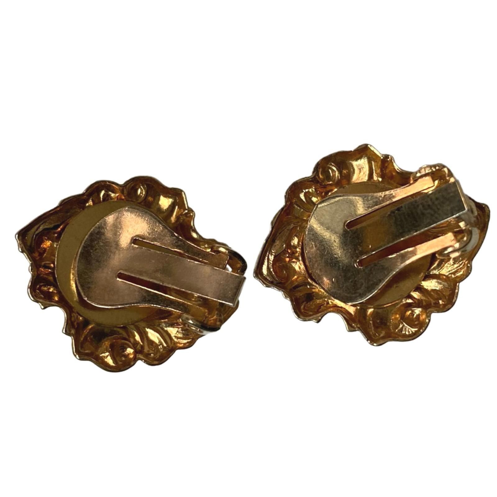 Vintage Vintage MCM Gold Tone Jade Green Cabochon Earrings Clip-on Size ONE SIZE - 5 Thumbnail