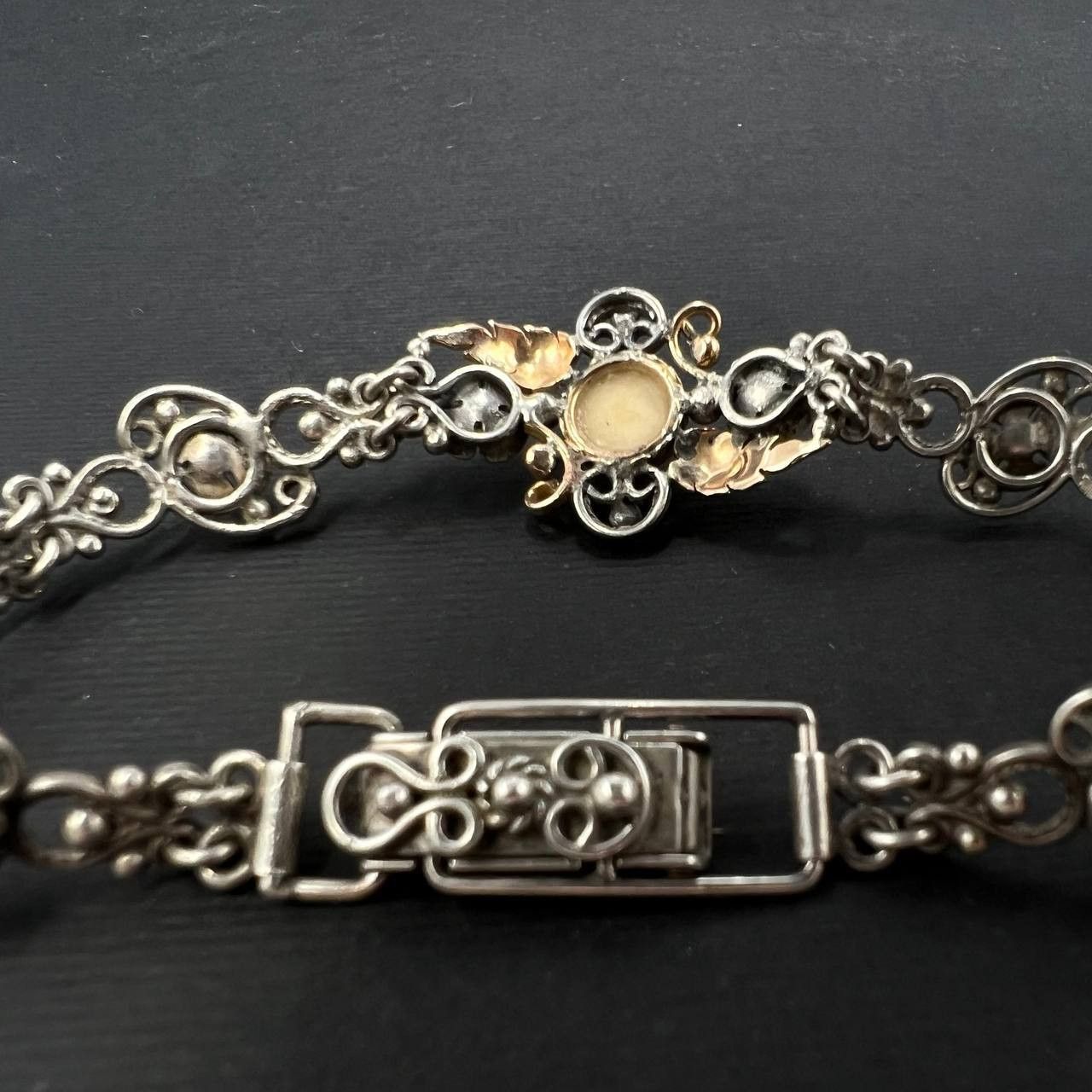 Sterling Silver Vintage Filigree Sterling Silver 925 Bracelet Cream Coral Size ONE SIZE - 8 Thumbnail