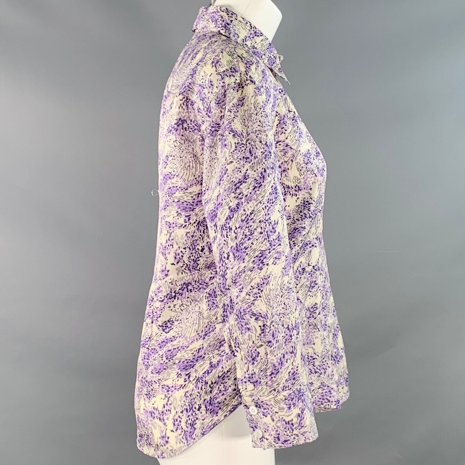 Jil Sander Size 2 Purple White Cupro Silk Abstract Casual Top Size XS / US 0-2 / IT 36-38 - 3 Thumbnail