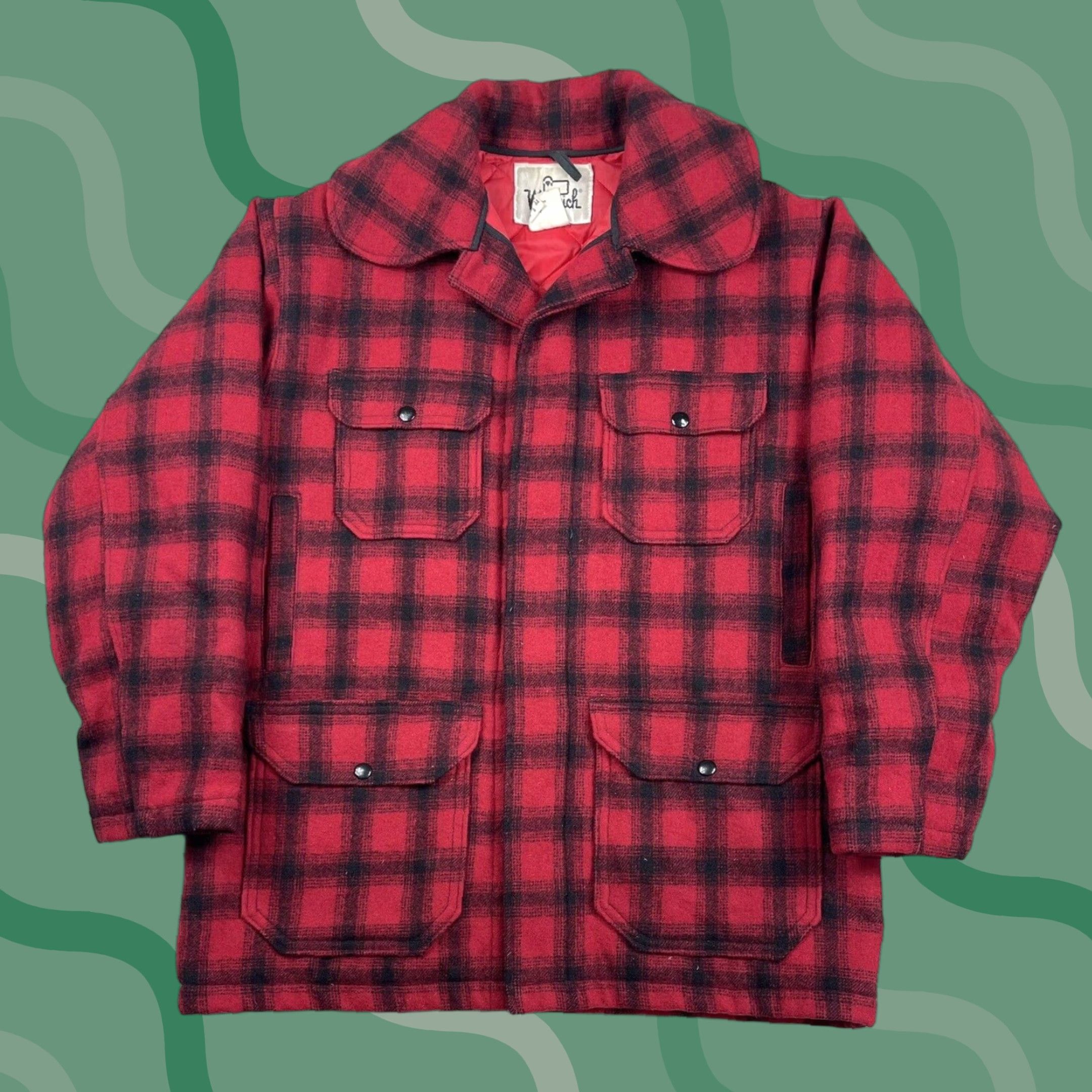 Vintage VINTAGE Woolrich Hunting Jacket Coat - Buffalo Plaid Wool Mackinaw, Quilted Lined, Button Closure, Men, Size 40, Red, Outdoor Winter/Casual 40 Mens Size US XXS / EU 40 - 1 Thumbnail