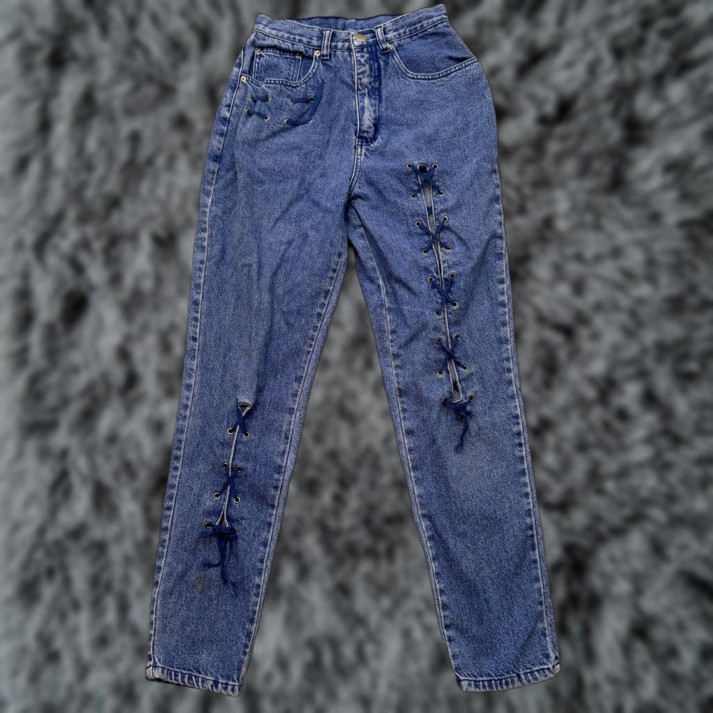 Vintage VINTAGE Stefano International Jeans Womens 8 High Rise Lace Up 90s Denim Pants Size 30" / US 8 / IT 44 - 1 Thumbnail
