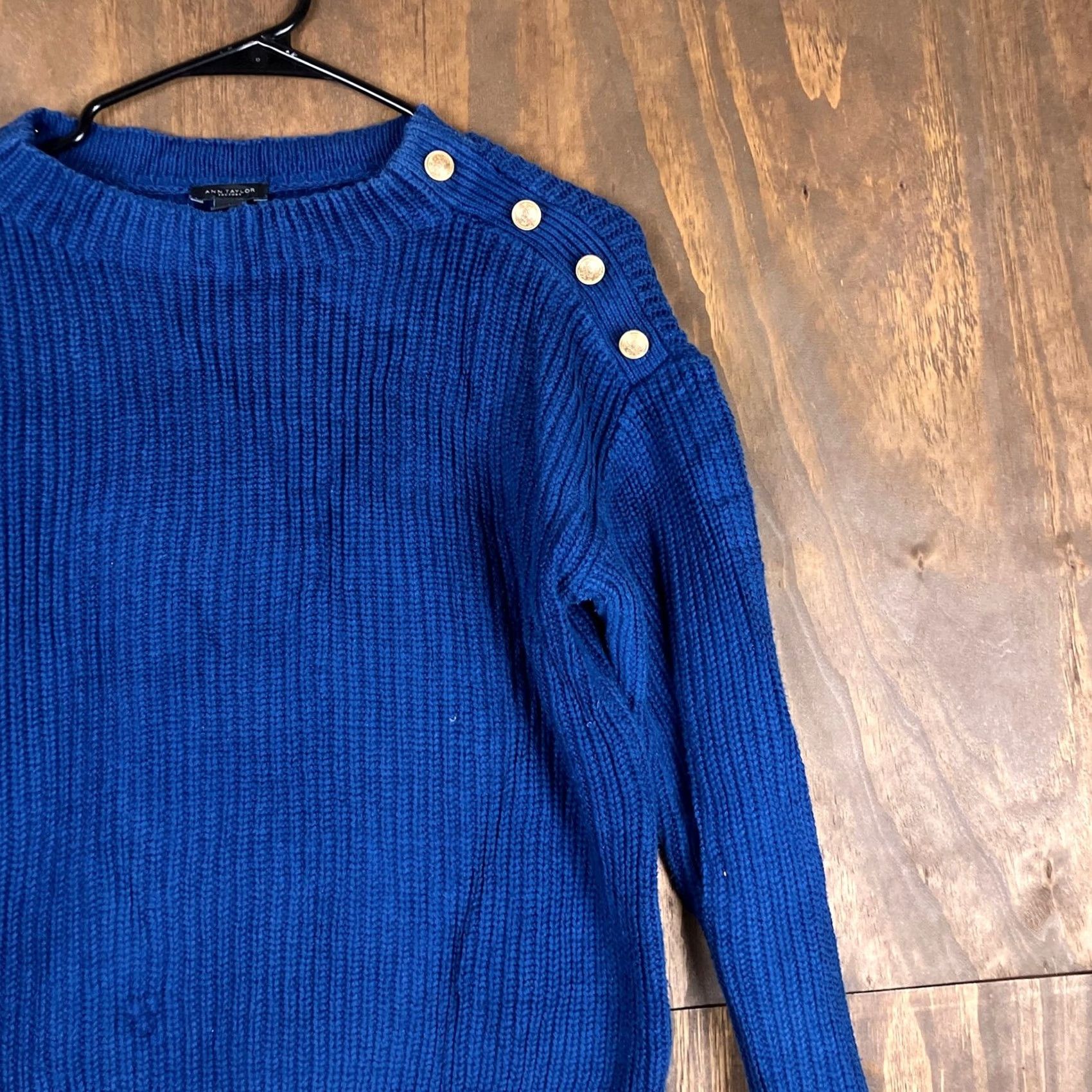 Ann Taylor Ann Taylor Factory Womens Sweater Blue Crew Neck Long Sleeve Knitted Medium Size M / US 6-8 / IT 42-44 - 5 Thumbnail