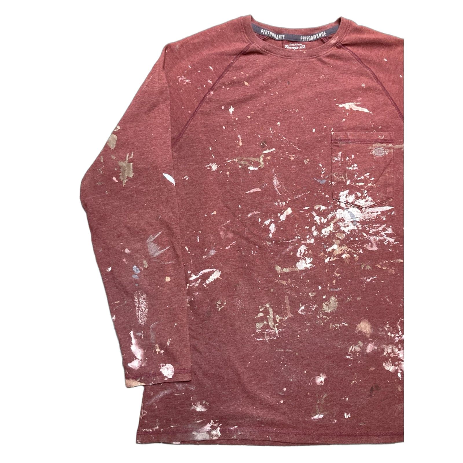 Dickies VINTAGE Dickies pocket T-shirt long sleeve temp IQ paint splatter maroon burgundy M Red Mens T-Shirt Long Sleeve Pocket 21” 28.5” Size US M / EU 48-50 / 2 - 1 Thumbnail