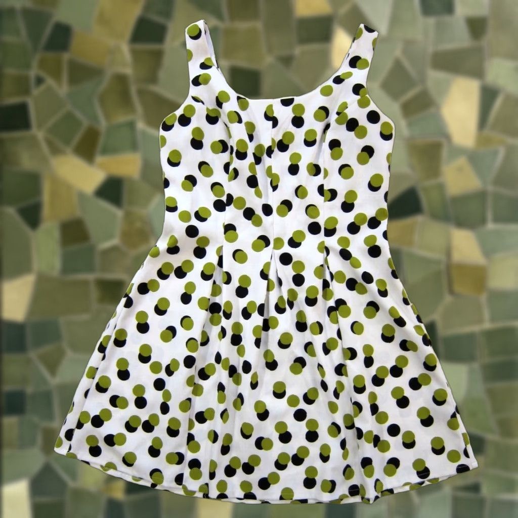 Vintage Ronni Nicole White Green Black Polka Dot A-Line Tent Sheath Shift Tank Dress 14 Size XL / US 12-14 / IT 48-50 - 1 Thumbnail
