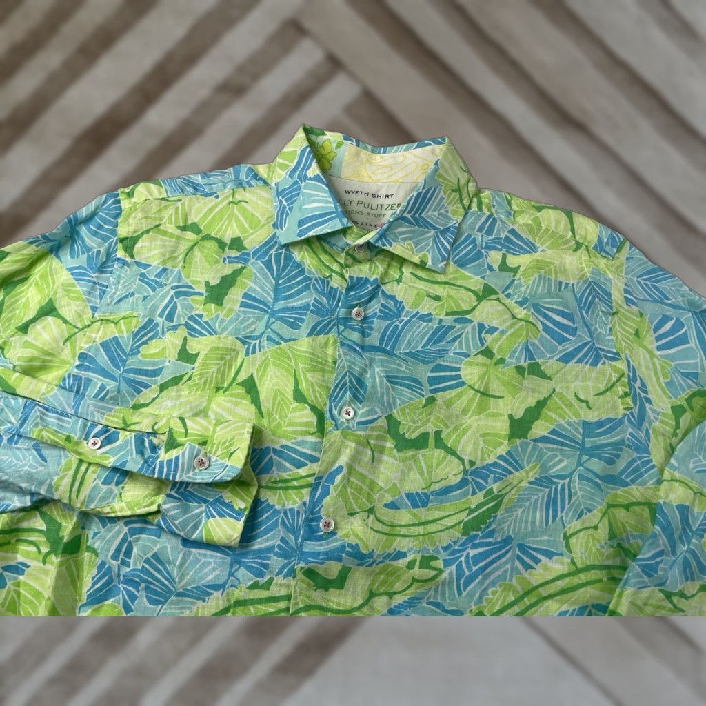 Lilly Pulitzer Lilly Pulitzer Wyeth Shirt Mens Linen Floral Long Sleeve Button L Large Multicolor Size US L / EU 52-54 / 3 - 1 Thumbnail