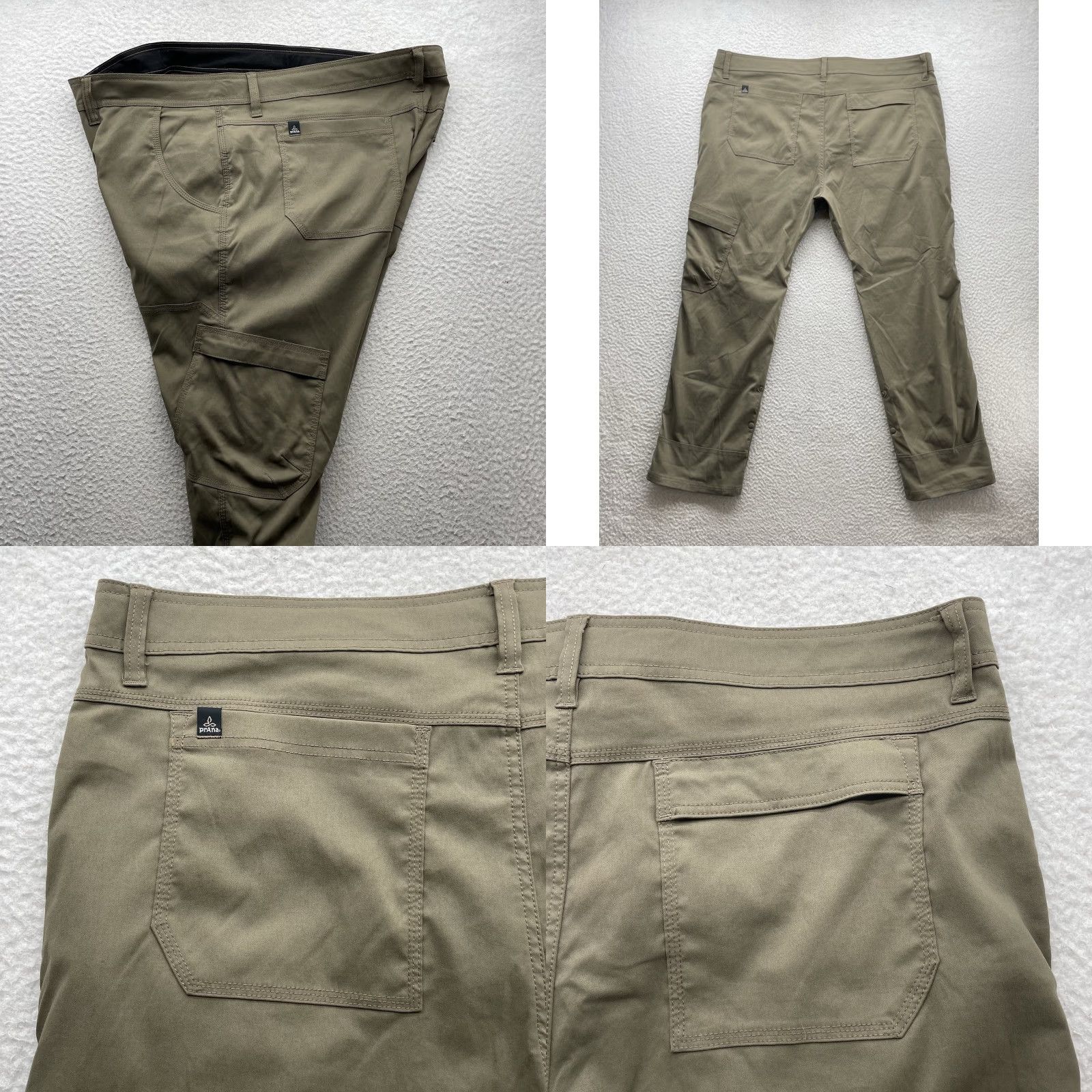 PRAna Zion Cargo Pants Mens 44x30 Green Nylon Quick Dry Hiking Trousers Regular Fit -Sport, Agile, Outdoor, 90s? (adjust).