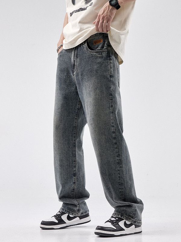 Jean Men's retro trendy distressed washed blue high street jeans Size US 32 / EU 48 - 2 Thumbnail