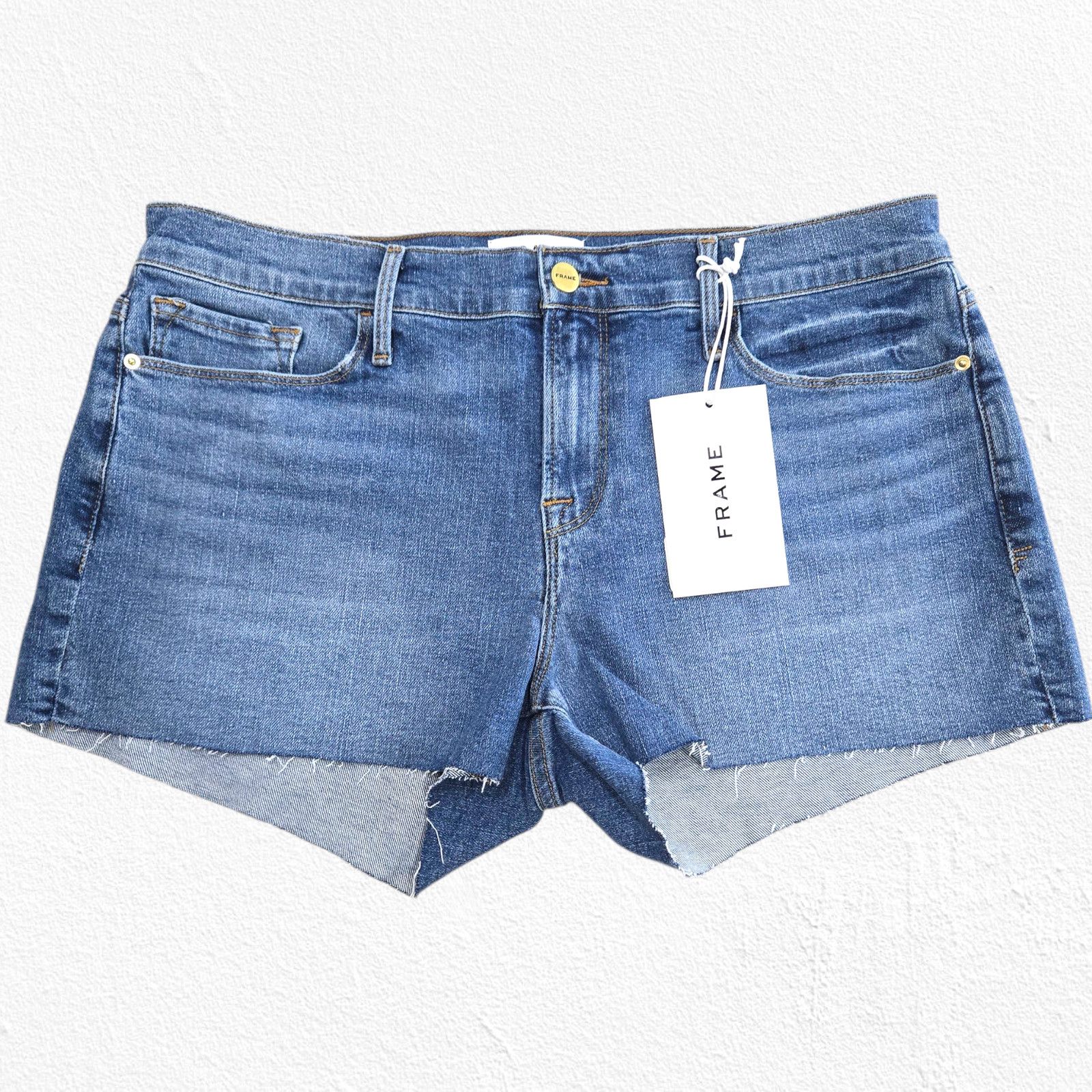Frame FRAME Le Cutoff Denim Shorts Raw Hem Mid Rise Size 31 NWT Size 31" - 2 Thumbnail