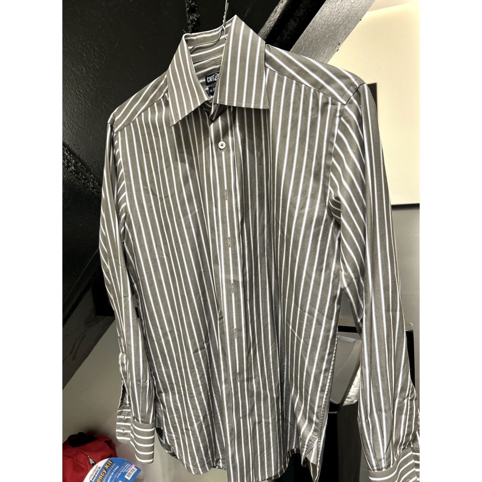 Vintage Cafe Coton Dress Shirt Mens 15 1/2 39 Brown Striped Long Sleeve Button Up Paris 100% Cotton Vintage? Size 40R - 3 Thumbnail