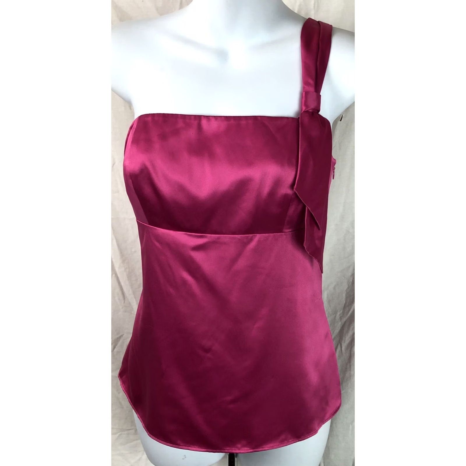 Ann Taylor Ann Taylor Loft Camisole Satin Top One Shoulder Tie Pink 8P ShelfBra Women Dress Formal Party/Cocktail Wedding Satin Blouse Size M / US 6-8 / IT 42-44 - 6 Thumbnail