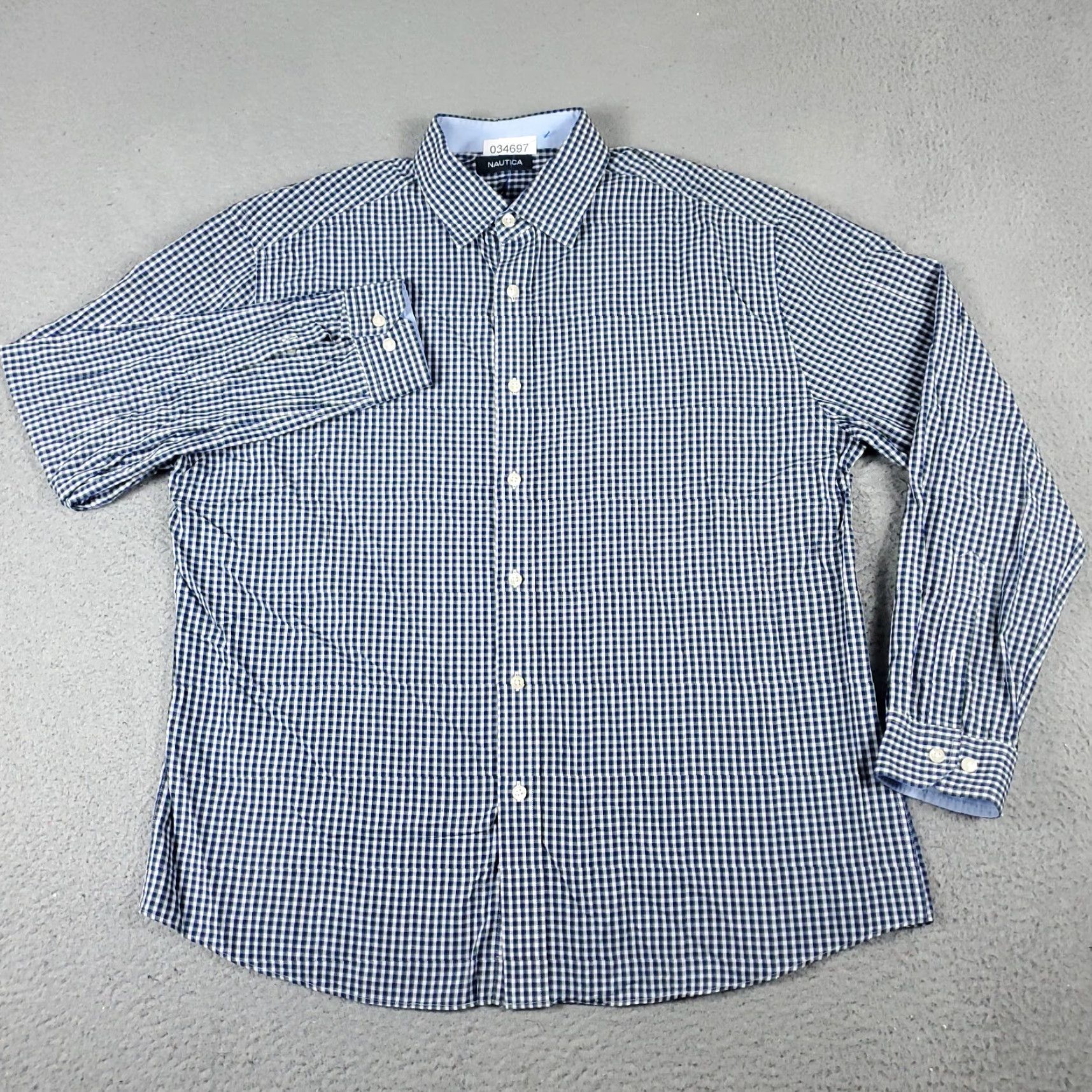 Nautica Nautica Dress Shirt Men Size 16.5 Blue Check Long Sleeve Button Up Collared 100% Cotton Regular Mens Size 42R - 2 Thumbnail