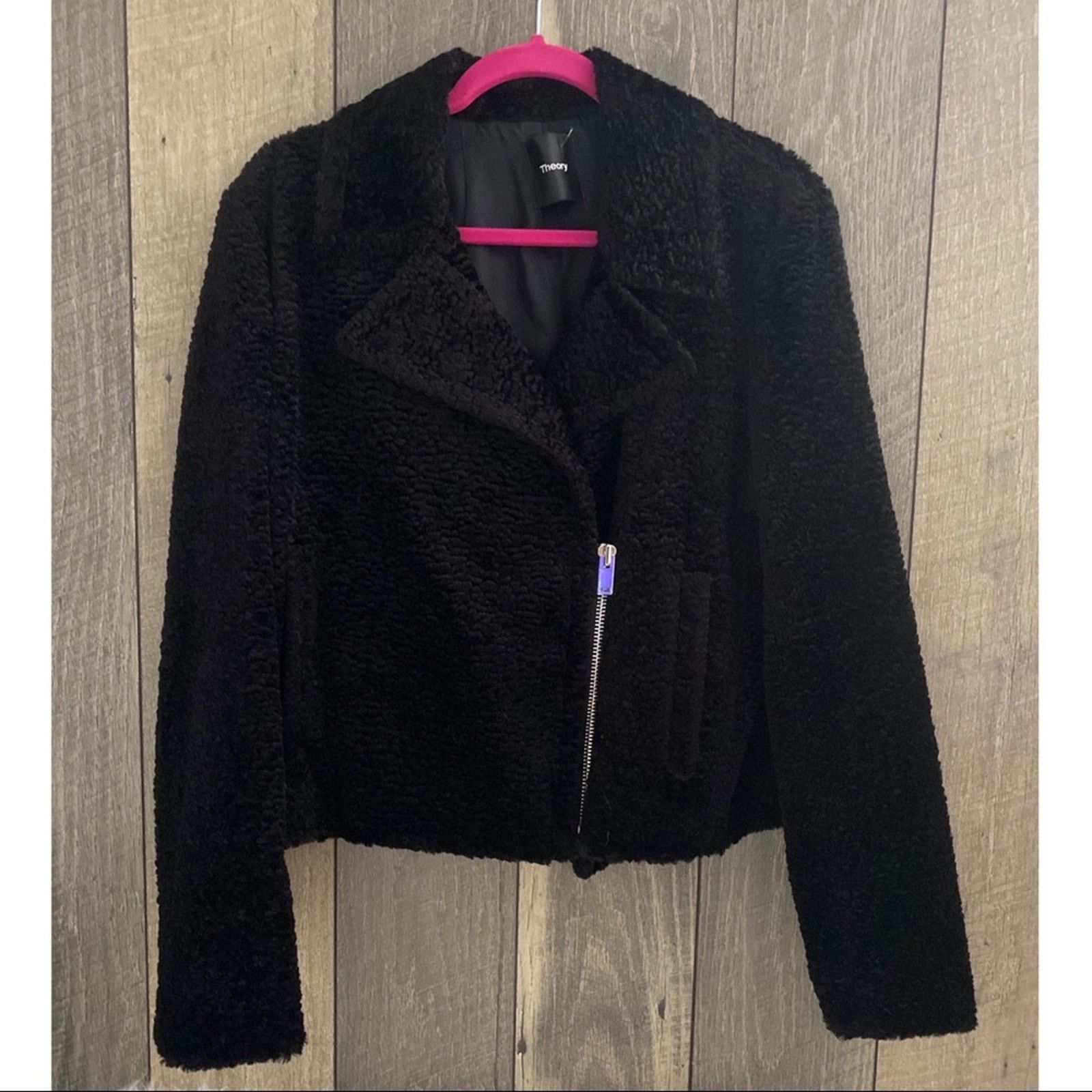 Theory New Theory Faux Fur Slim Moto Jacket Size L / US 10 / IT 46 - 2 Thumbnail