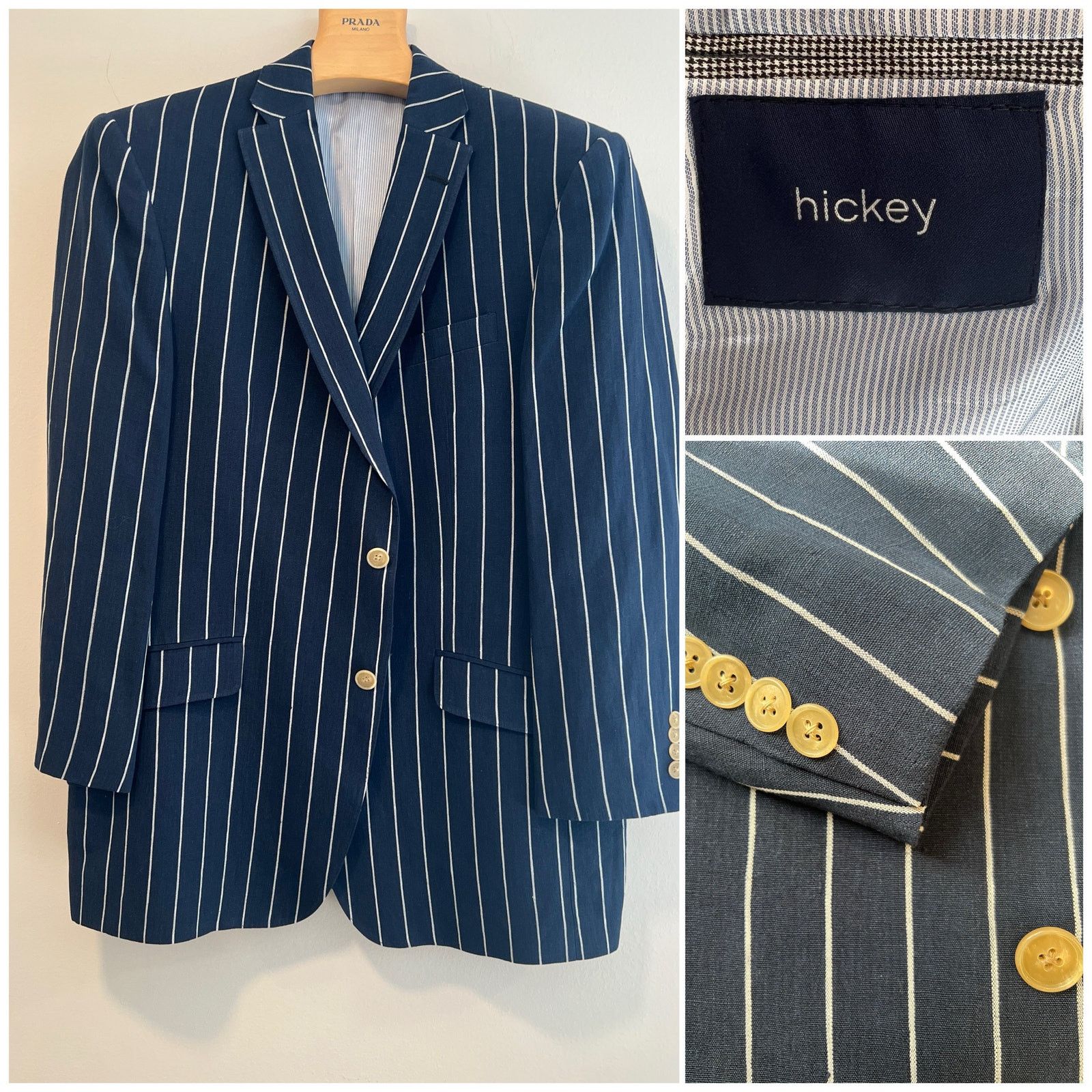 Hickey Hickey Navy Blue & White Suit Jacket 3 Buttons Size 42R JL Size 42R - 1 Thumbnail