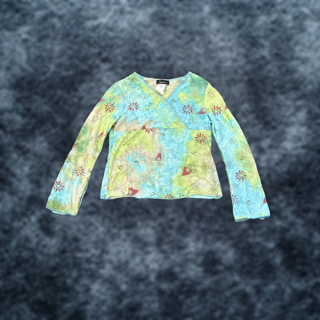 Vintage VINTAGE Long Sleeve Shirt Womens Medium Green Floral Sheer 90s Fairy Boho V-Neck Blouse M Womens Green Floral 90s Fairy Size M / US 6-8 / IT 42-44 - 1 Thumbnail