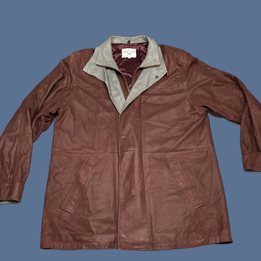 Vera Pelle VINTAGE Vera Pelle Jacket Women 52 Burgundy Gray Faux Leather Viscose Lining Basic Jacket Size XXL / US 16-18 / IT 52-54 - 1 Thumbnail
