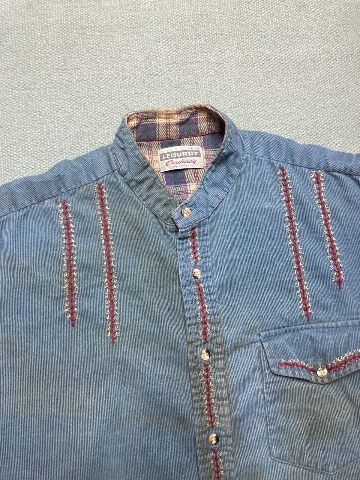 Vintage Vtg 60s button shirt corduroy hippie embroidered farm large Size US L / EU 52-54 / 3 - 4 Thumbnail