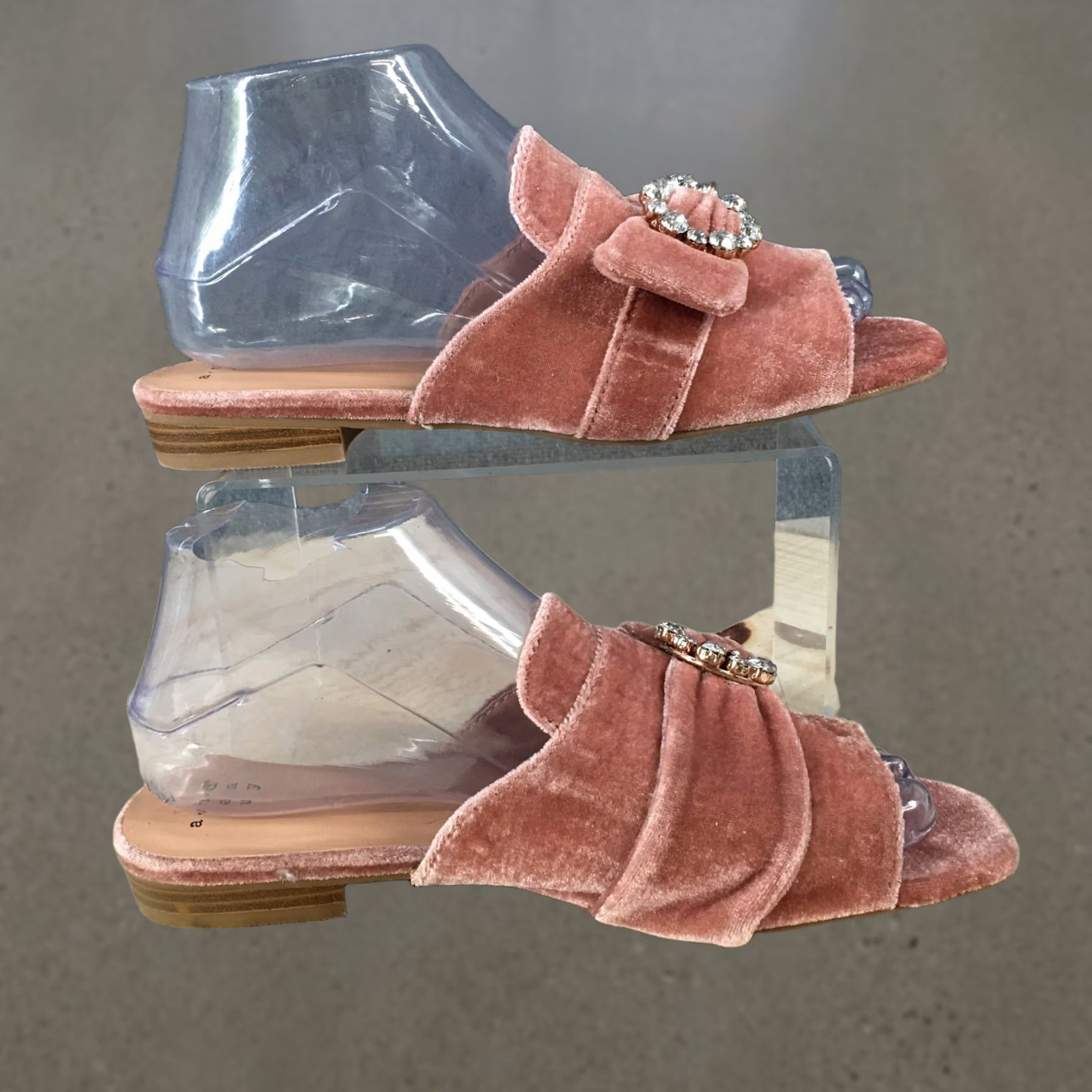 Vintage A New Day Sandals Womens 7 Pink Dina Velvet Slide Flats Rhinestone Casual Open Size US 7 / IT 37 - 1 Thumbnail