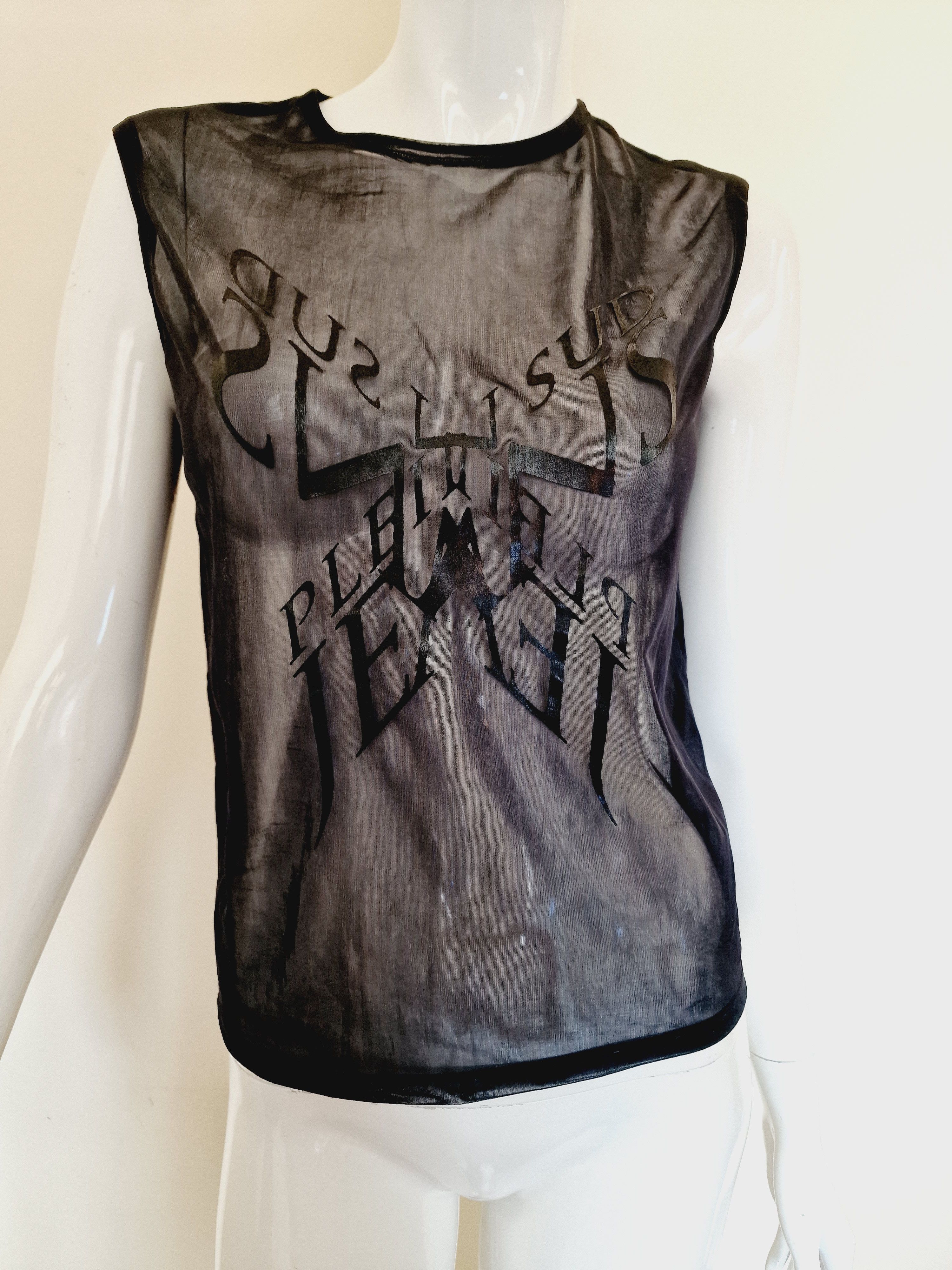 Other Plein Sud Transparent Logo Text Mesh Black Men Tank Top Size US M / EU 48-50 / 2 - 4 Thumbnail