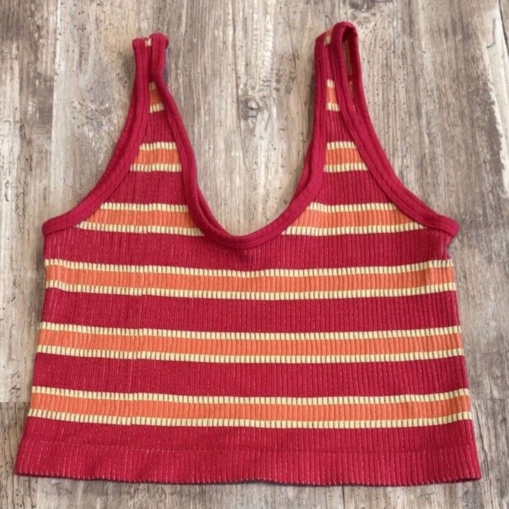 Urban Outfitters Urban Outfitters Out From Under Tank Striped Seamless Cropped Sleeveless V-Neck Multicolor Pink Orange M Womens Size M / US 6-8 / IT 42-44 - 2 Thumbnail
