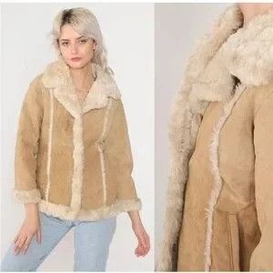 Wilsons Leather Wilsons Womens Vintage Beige Leather Suede Faux Fur Maxima B Size 3XL / US 20-22 - 4 Thumbnail