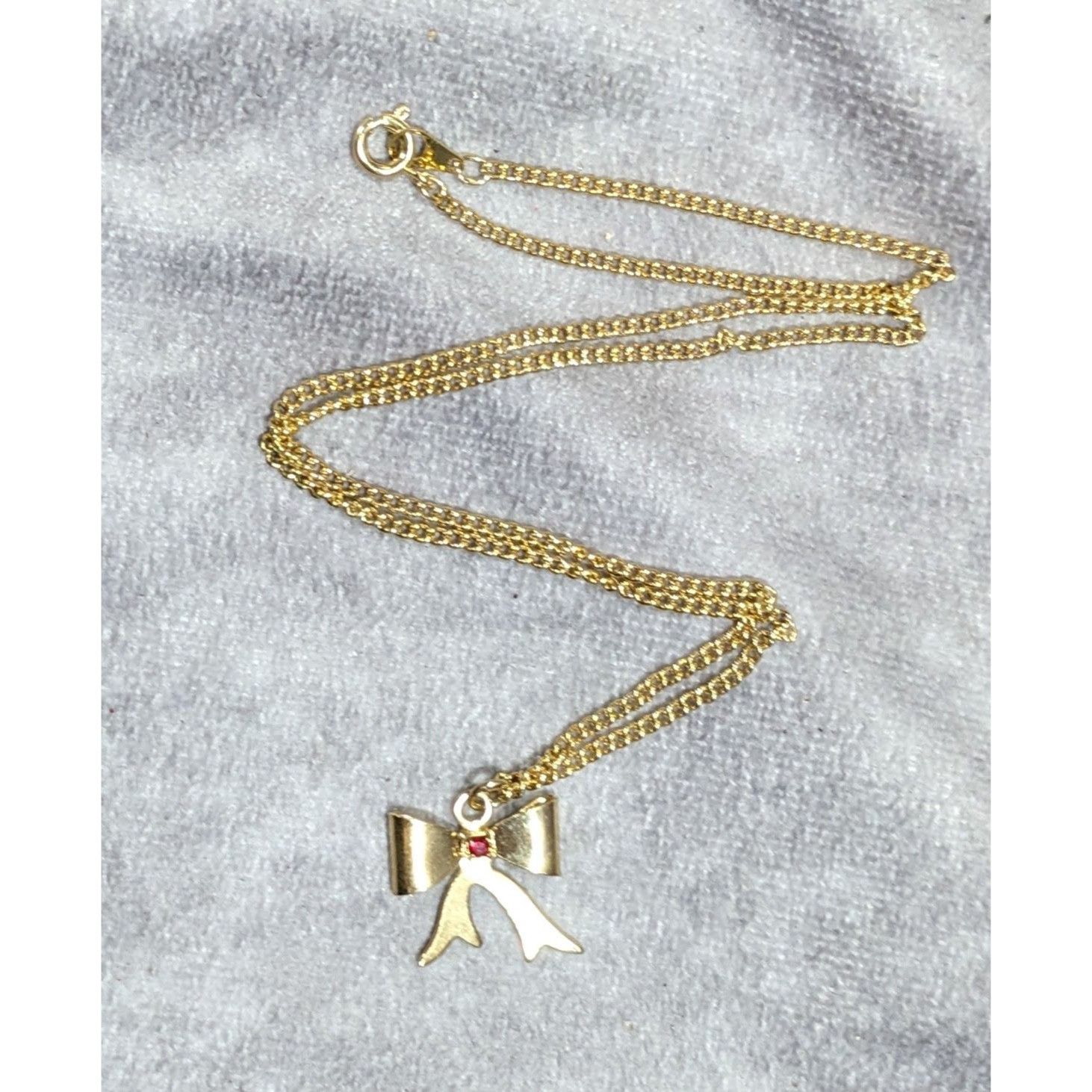 Other Vintage Dainty Coquette Gold Tone Bow Necklace With Red Gem Size ONE SIZE - 5 Thumbnail