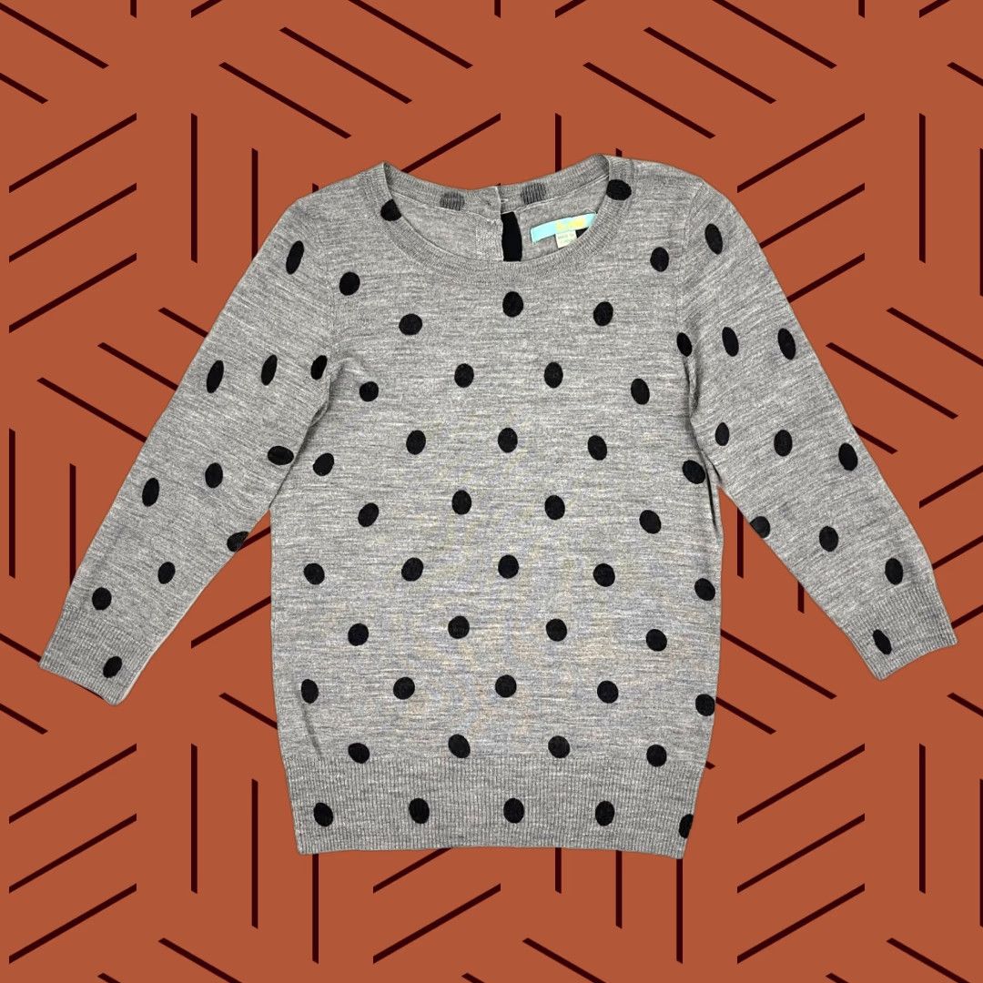 Boden Boden Sweater Womens UK 8 US 4 Wool Gray Black Polka Dot Button Back Pullover Size S / US 4 / IT 40 - 1 Thumbnail
