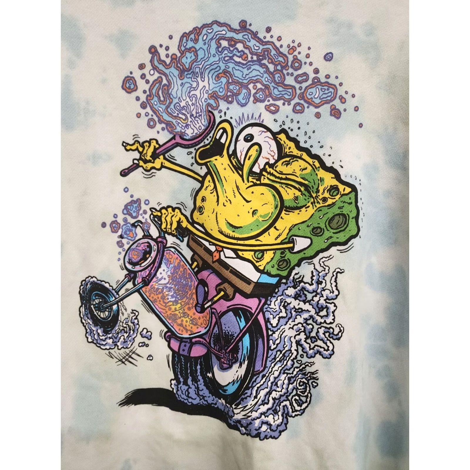 H&M H&M SpongeBob SquarePants Sweatshirt M Hot Rod Motorcycle Blue Sky White Tie Dye Size US M / EU 48-50 / 2 - 6 Thumbnail
